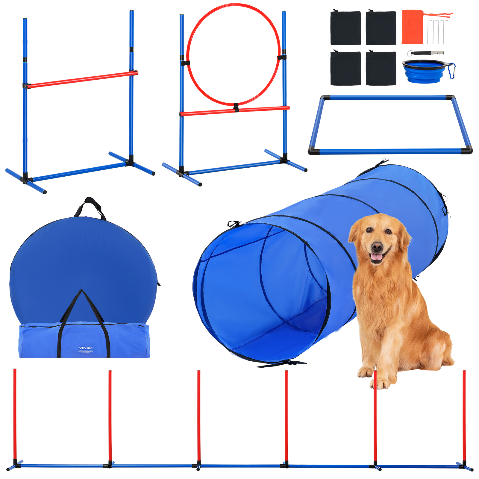 VEVOR Dog Agility Training Equipment w/ Hurdles Cone/Tunnel / Jump/Tunnels Ring - Picture 87 of 98