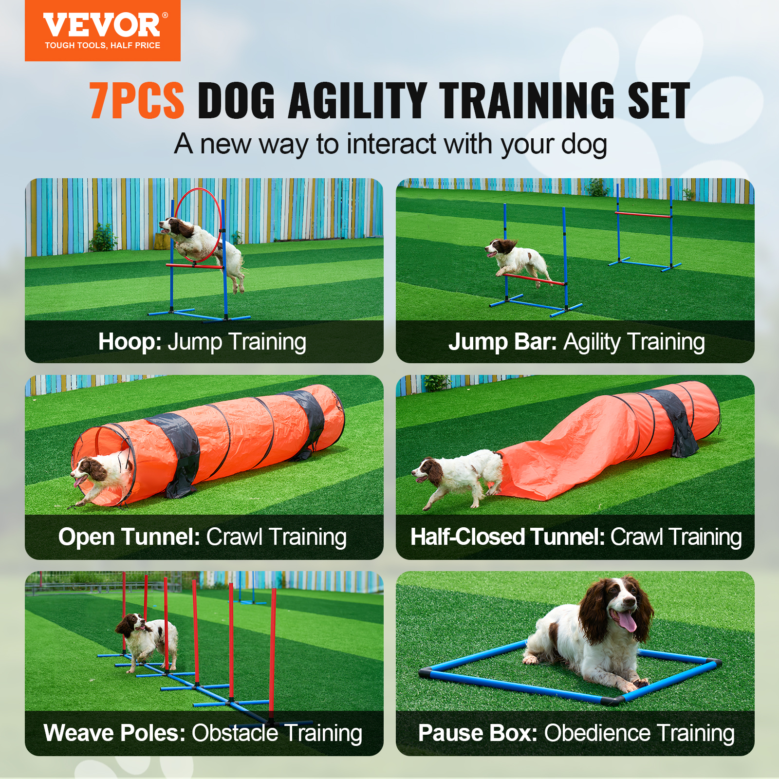VEVOR Dog Agility Training Equipment w/ Hurdles Cone/Tunnel / Jump/Tunnels Ring - Picture 64 of 98