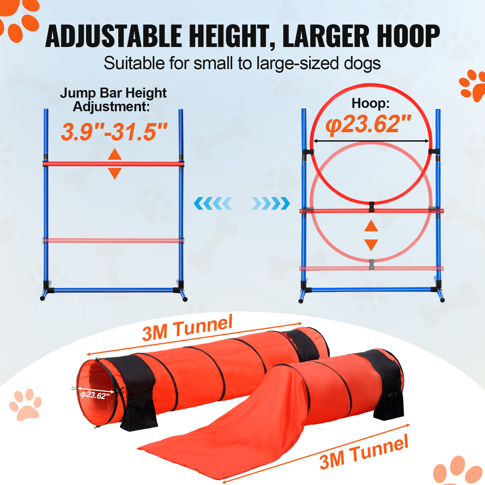 VEVOR Dog Agility Training Equipment w/ Hurdles Cone/Tunnel / Jump/Tunnels Ring - Picture 66 of 98