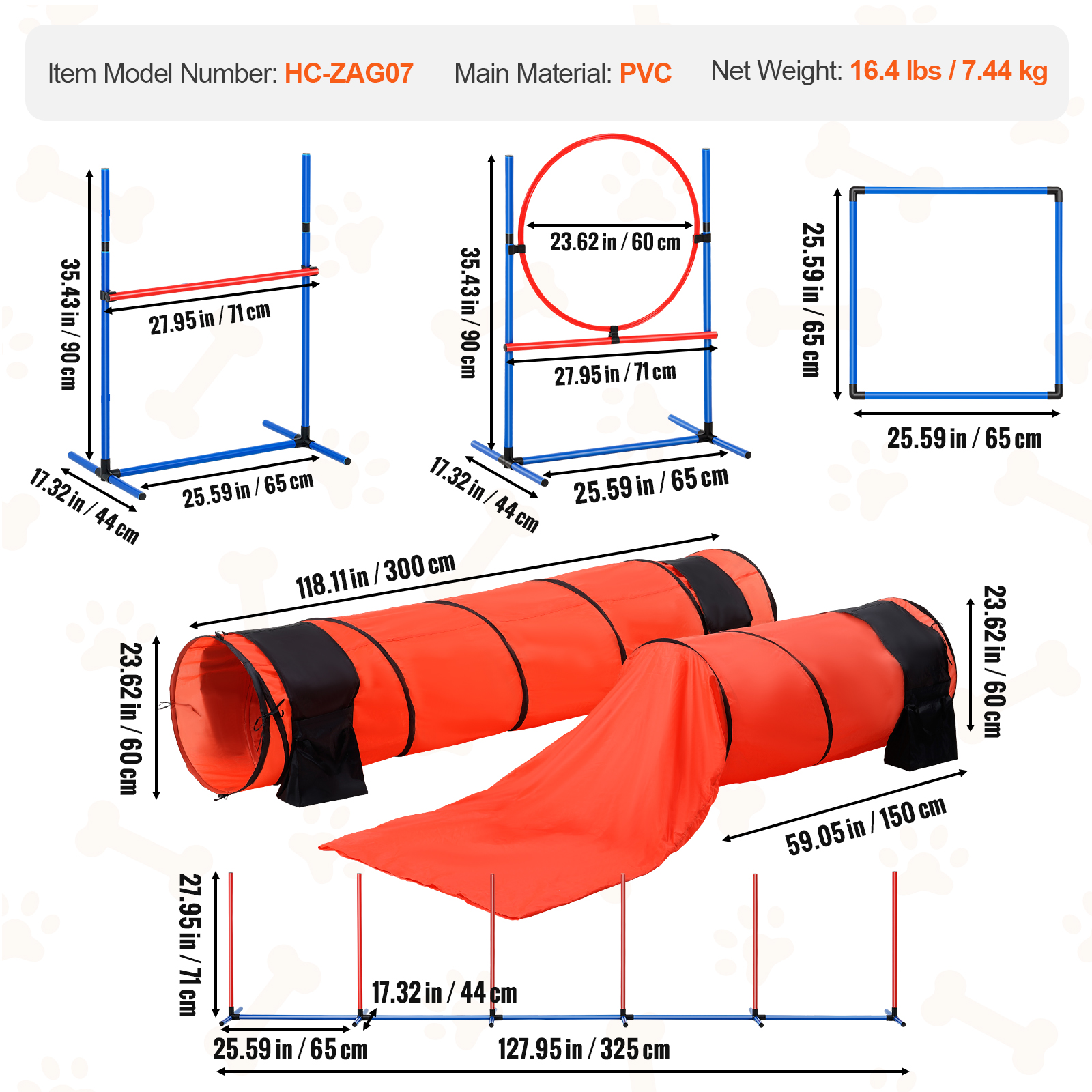 VEVOR Dog Agility Training Equipment w/ Hurdles Cone/Tunnel / Jump/Tunnels Ring - Picture 69 of 98