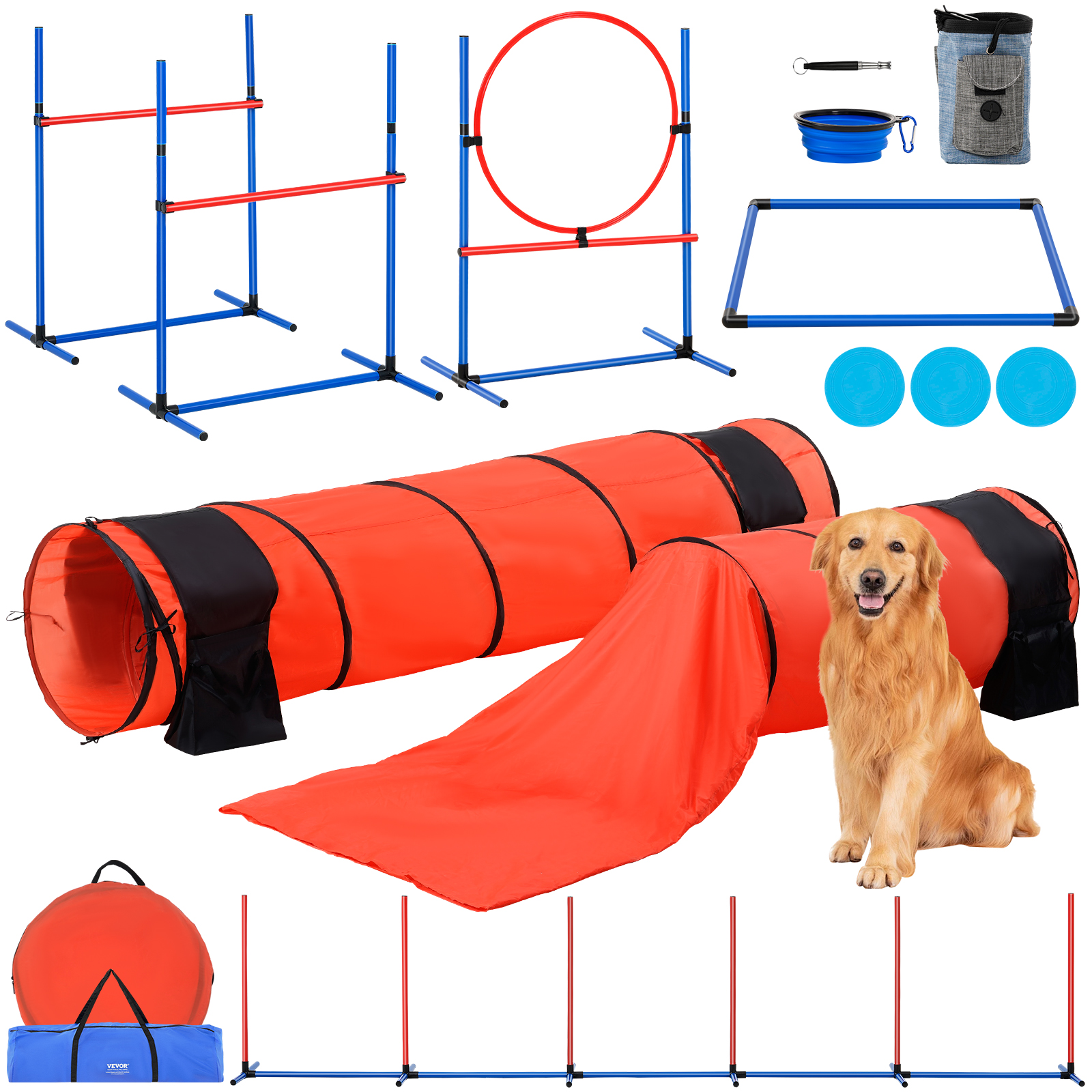 VEVOR Dog Agility Training Equipment w/ Hurdles Cone/Tunnel / Jump/Tunnels Ring - Picture 63 of 98
