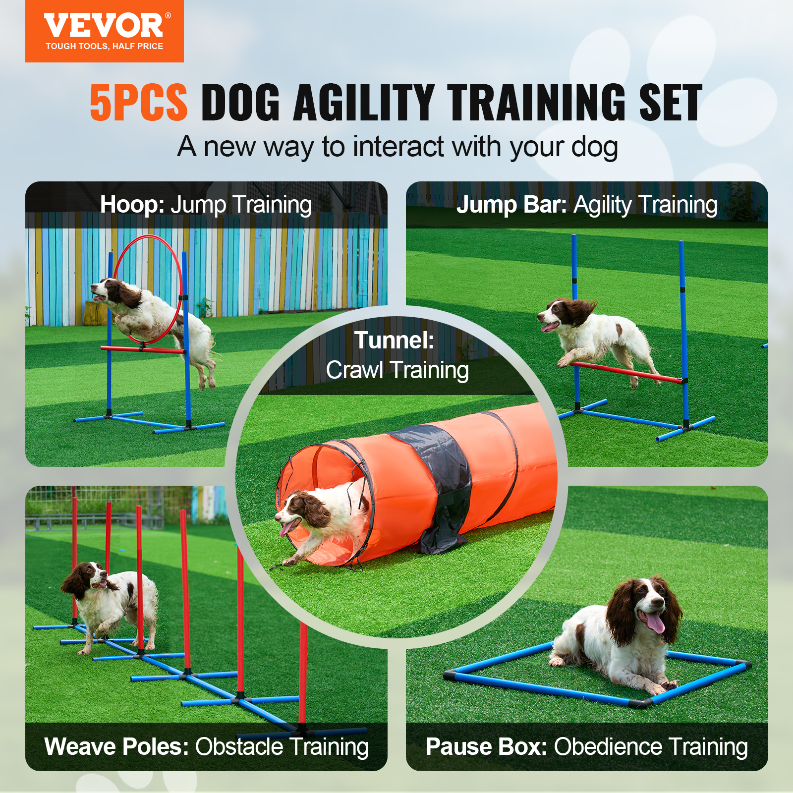 VEVOR Dog Agility Training Equipment w/ Hurdles Cone/Tunnel / Jump/Tunnels Ring - Picture 16 of 98