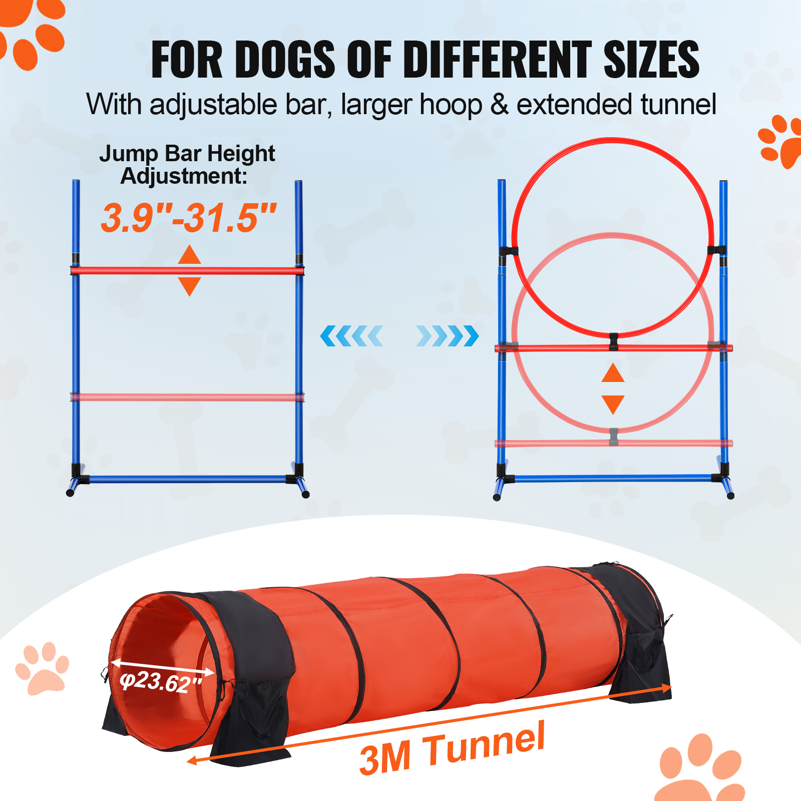 VEVOR Dog Agility Training Equipment w/ Hurdles Cone/Tunnel / Jump/Tunnels Ring - Picture 18 of 98