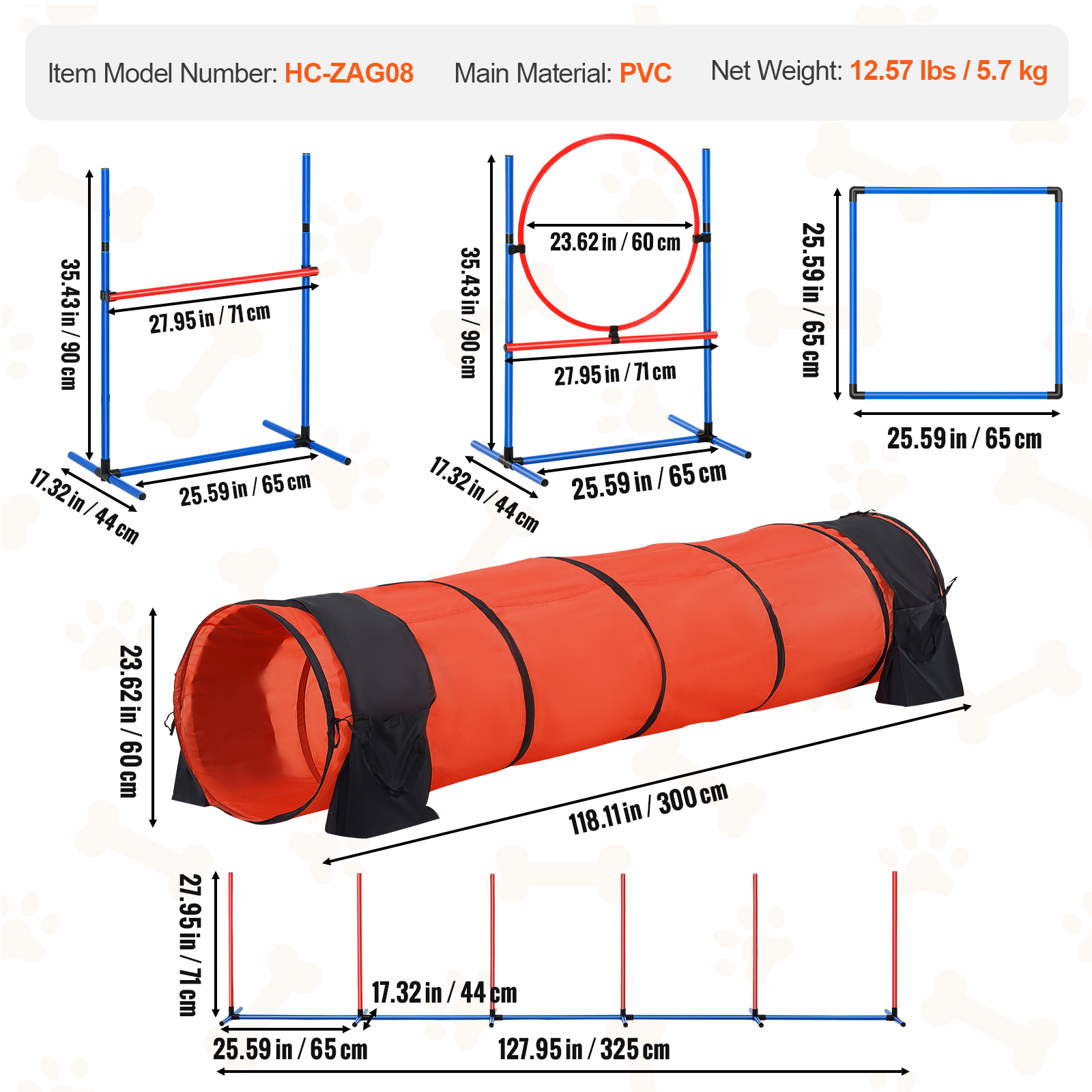 VEVOR Dog Agility Training Equipment w/ Hurdles Cone/Tunnel / Jump/Tunnels Ring - Picture 21 of 98