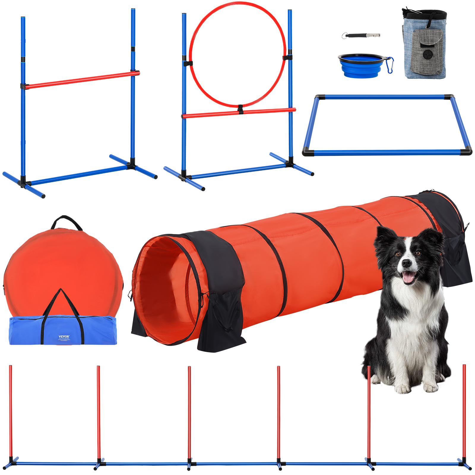 VEVOR Dog Agility Training Equipment w/ Hurdles Cone/Tunnel / Jump/Tunnels Ring - Picture 15 of 98