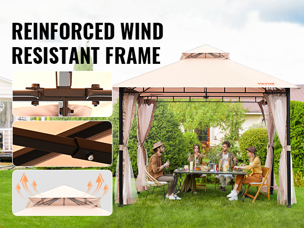 VEVOR Patio Gazebo, 10 x 10 FT Backyard Gazebo for 6-8 Person, with Mosquito Netting, Metal Frame, and PU Coated 180G Polyester, Outdoor Canopy Shelter for Patio, Backyard, Lawn, Garden, Deck