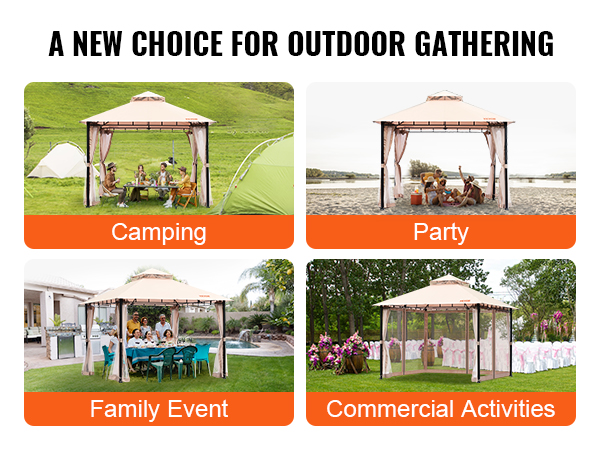 VEVOR Patio Gazebo, 10 x 10 FT Backyard Gazebo for 6-8 Person, with Mosquito Netting, Metal Frame, and PU Coated 180G Polyester, Outdoor Canopy Shelter for Patio, Backyard, Lawn, Garden, Deck