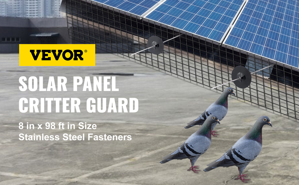 VEVOR Solar Panel Bird Wire, 8inch x 98ft Critter Guard Roll Kit, Solar  Panel Guard with 100pcs Stainless Steel Fasteners, Removable PVC Coated Guard  Wire for Squirrel, Bird, Critters Proofing