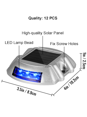 VEVOR Driveway Lights 12-Pack Solar Driveway Lights Bright Blue Solar Deck Lights Outdoor Waterproof Wireless Dock Lights 6 LEDs for Deck Dock Driveway Path Warning Garden Walkway Sidewalk Steps