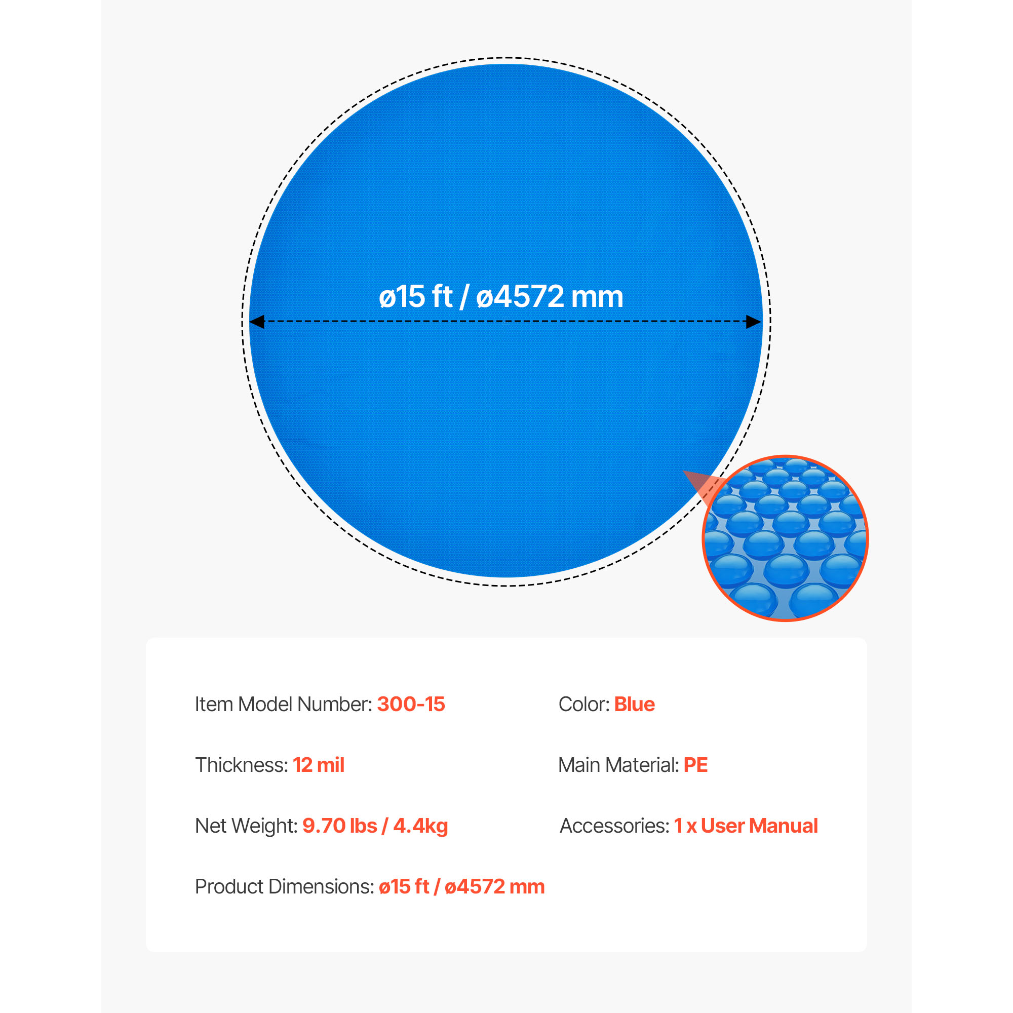 Uimoso 12 Mil Solar Pool Cover - 15/18/24 ft for Round Pools Solar Heating Cover
