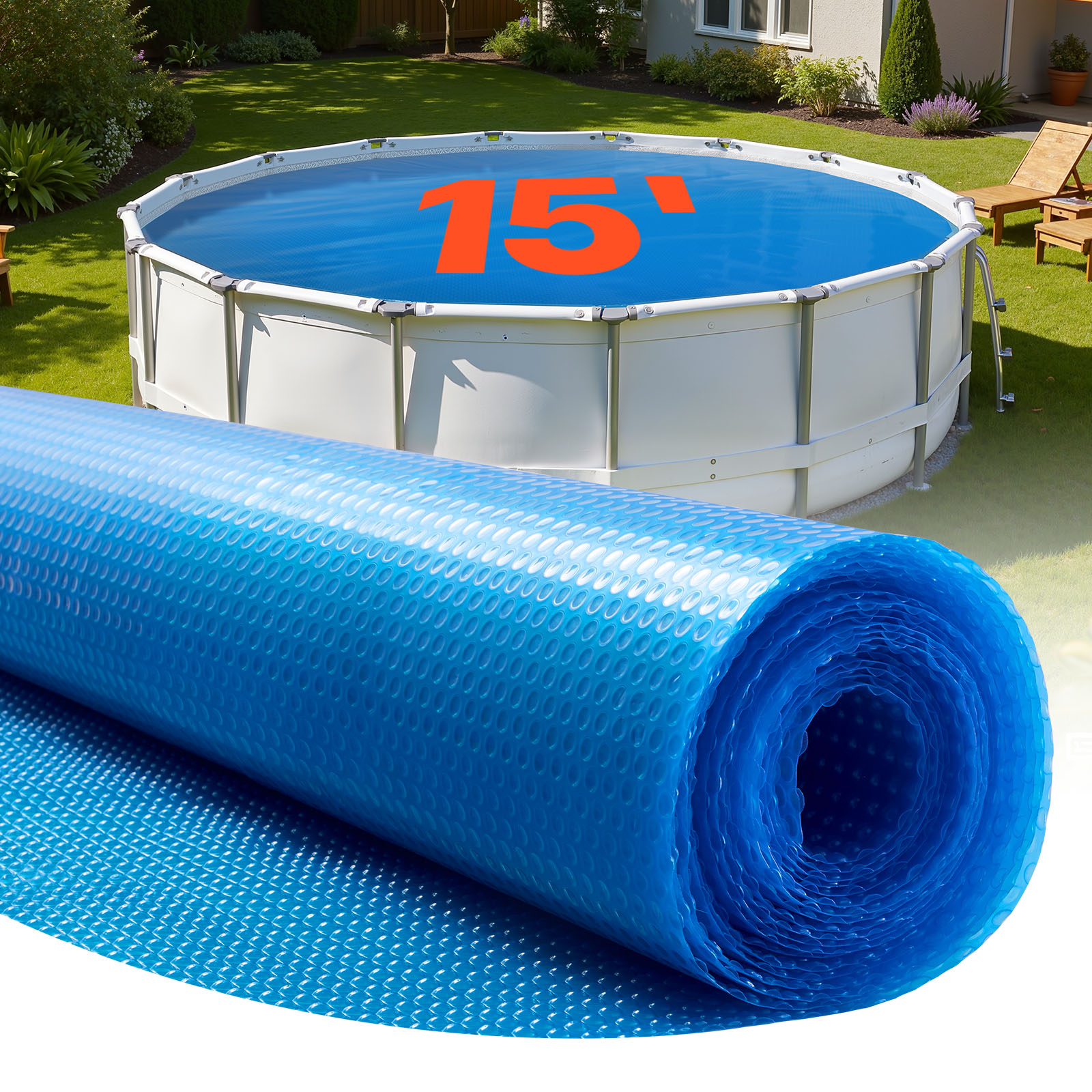 VEVOR Solar Pool Cover 15/18/24 ft Round Pool Cover 12 Mil Solar Heating Blanket