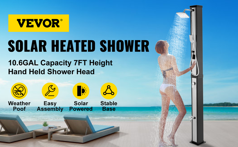 doccia riscaldata dal sole, 10,6 galloni, 7 piedi