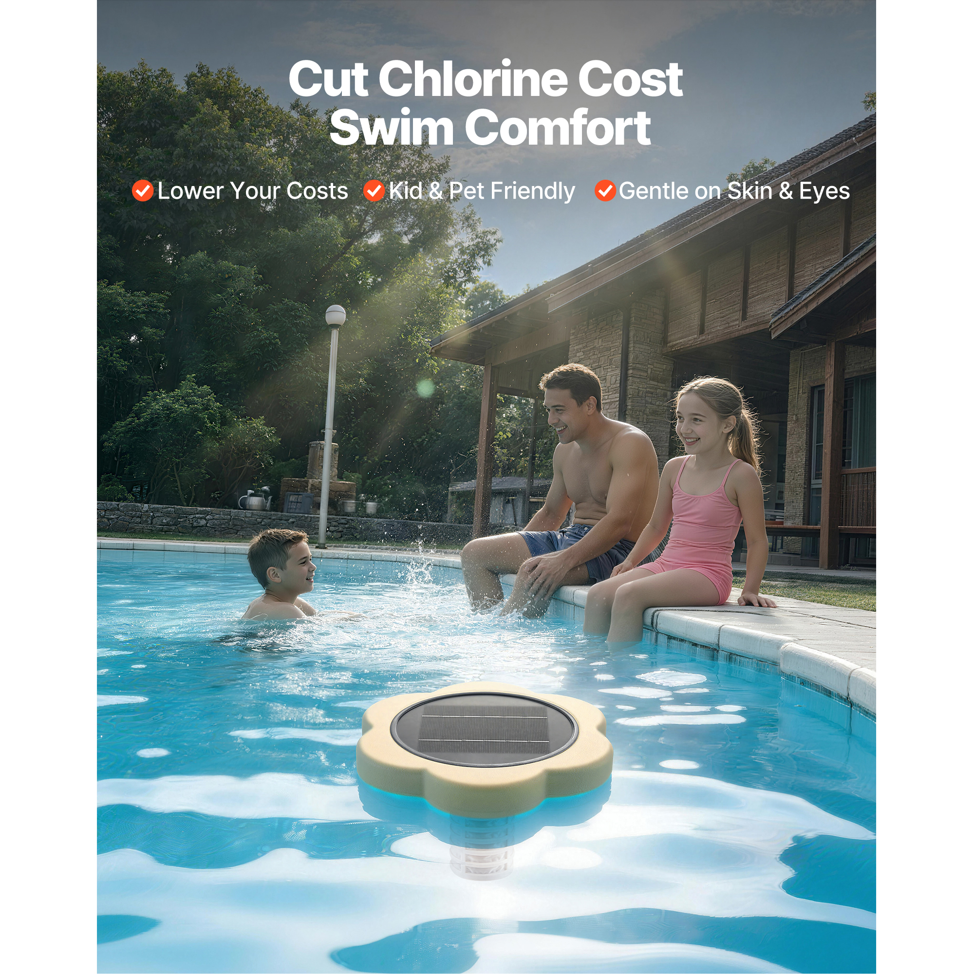 Uimoso Solar Pool Ionizer Petal/Hexagon/Round Design Pools Up to 35000/45000 Gal