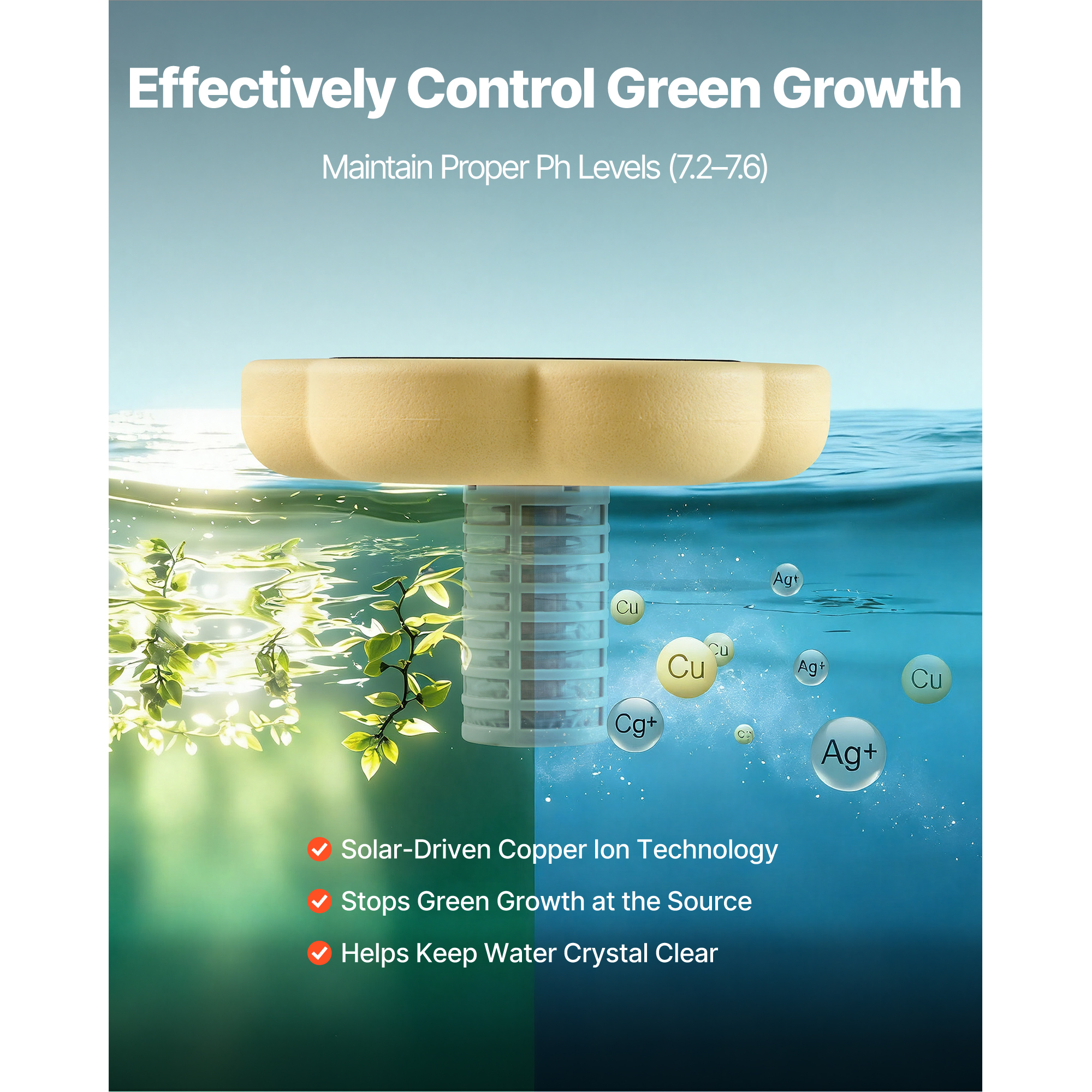 Uimoso Solar Pool Ionizer Petal/Hexagon/Round Design Pools Up to 35000/45000 Gal