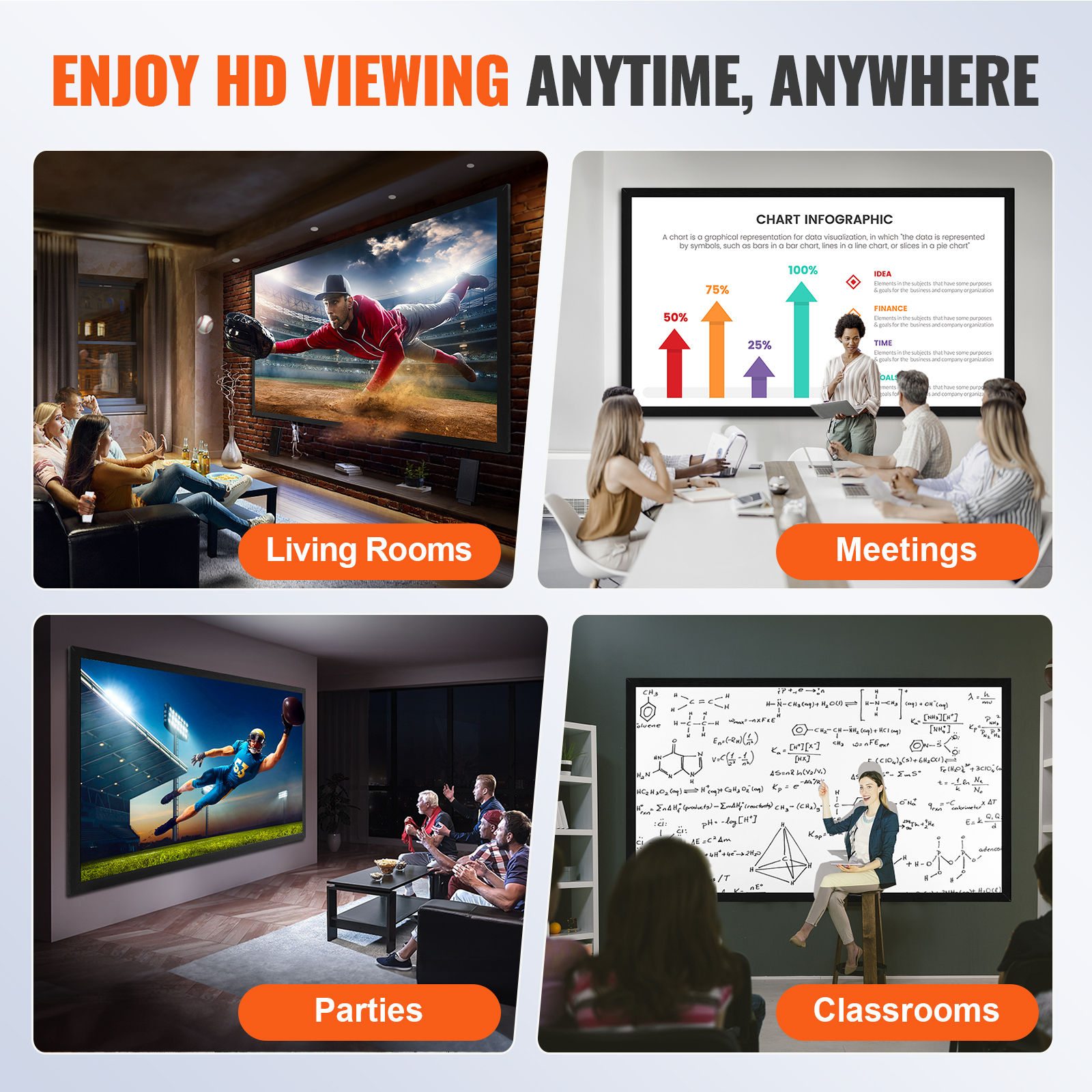 VEVOR 100"-155" Projector Screen 16:9 HD 4K Home Theatre 3D Aluminum & PVC - Picture 30 of 132