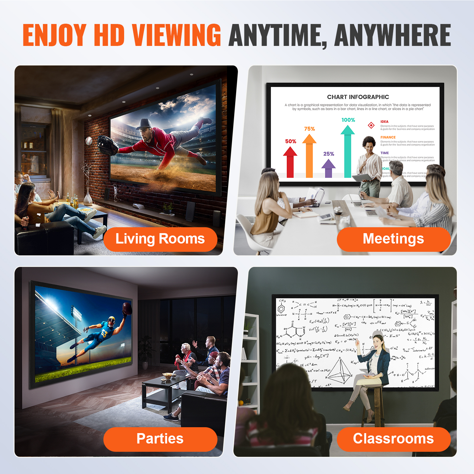 VEVOR 100"-155" Projector Screen 16:9 HD 4K Home Theatre 3D Aluminum & PVC - Picture 126 of 132