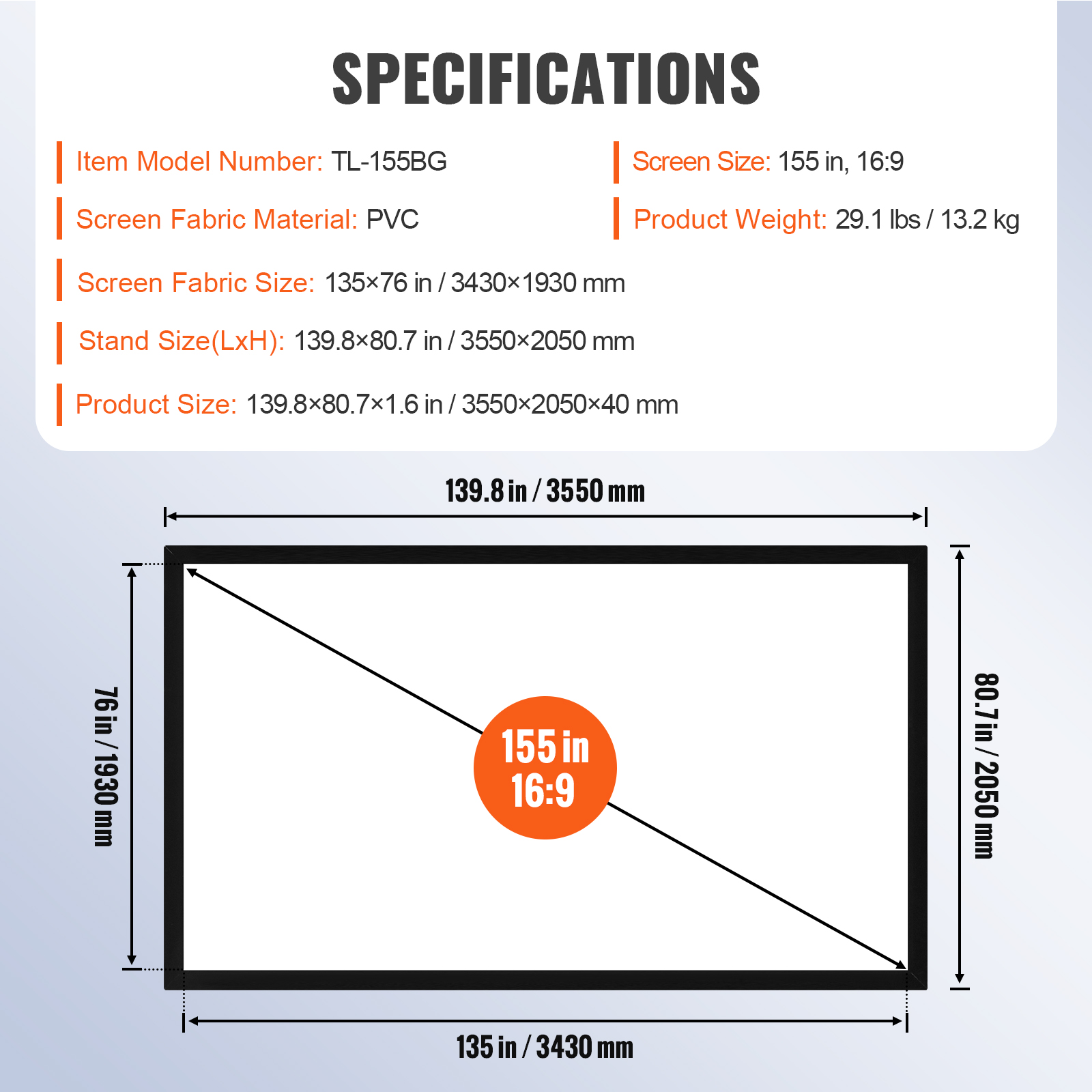 VEVOR 100"-155" Projector Screen 16:9 HD 4K Home Theatre 3D Aluminum & PVC - Picture 127 of 132