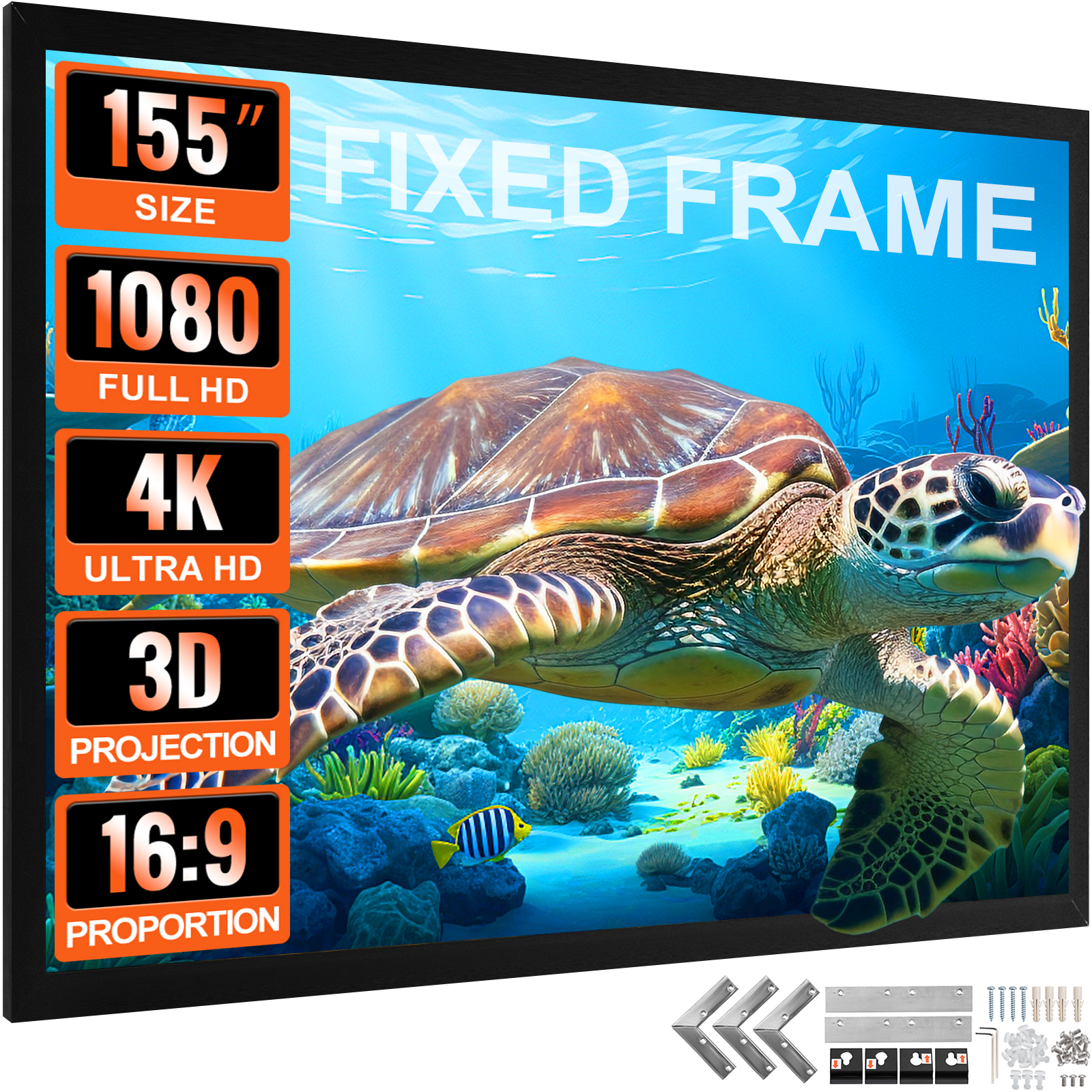 VEVOR 100"-155" Projector Screen 16:9 HD 4K Home Theatre 3D Aluminum & PVC - Picture 121 of 132