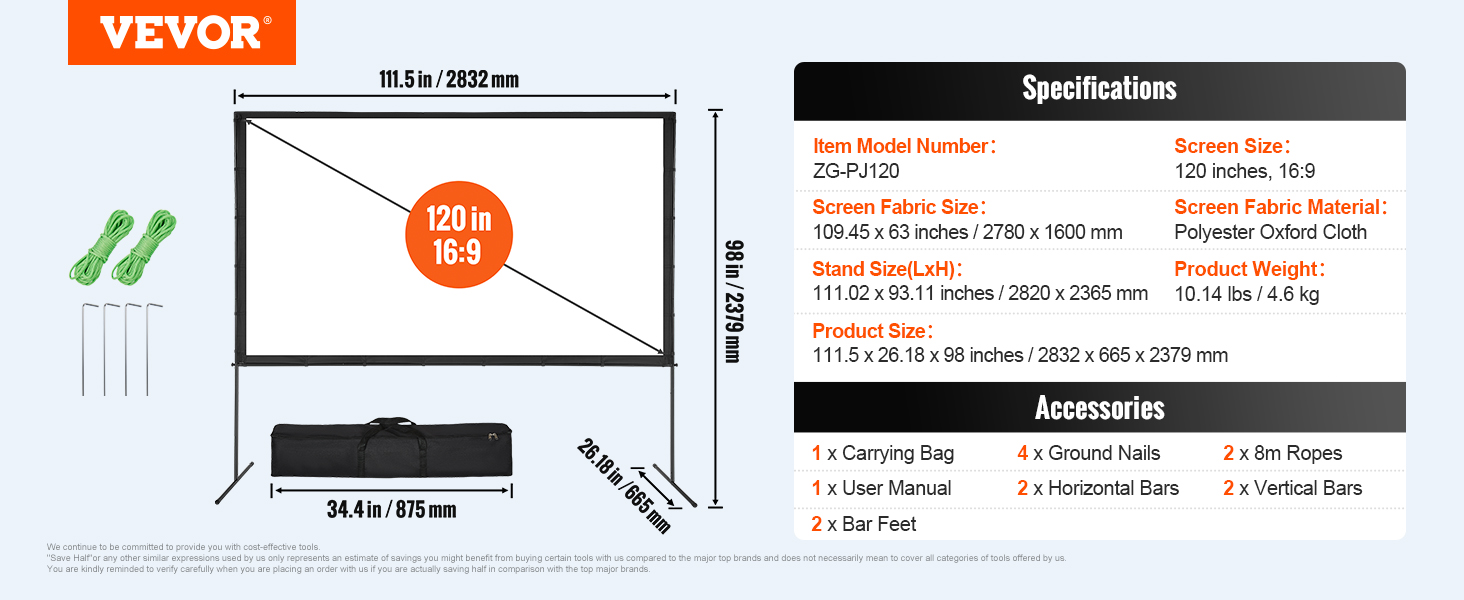 Projector Screen with Stand,120 inch,16:9