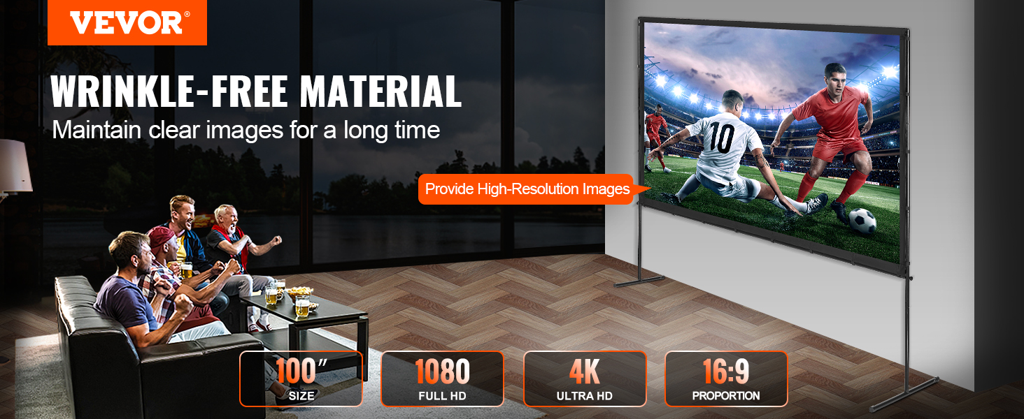 VEVOR écran de Projection avec Trépied 100 pouces 4K HD 16:9 Toile