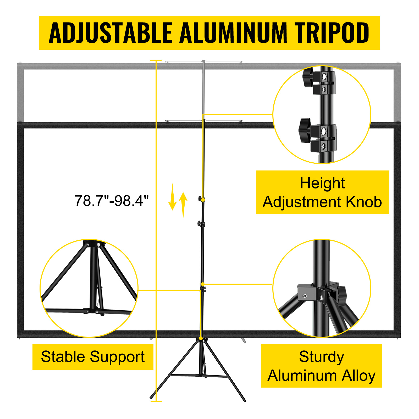 VEVOR écran de Projection avec Trépied 100 pouces 4K HD 16:9 Toile de  Projection sur Trépied Hauteur Réglable écran pour Projecteur 227 x 127 cm  Infroissable Vidéoprojecteur Cinéma Domicile Extérieur