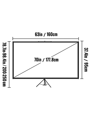 Toile de projection sur trépied, 70 pouces, 4K HD 16 : 9