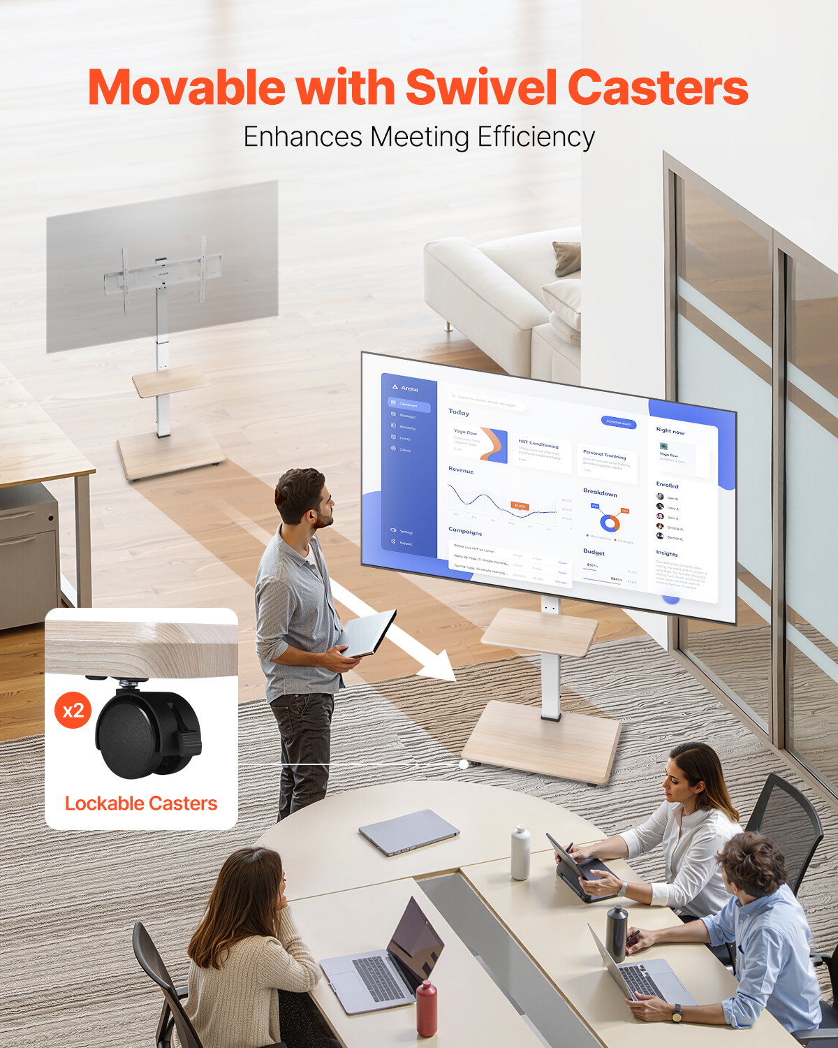 Rolling TV Stand Mobile TV Cart Holds Up to 44-205 lbs for 17-100 Inch Screens - Picture 10 of 115