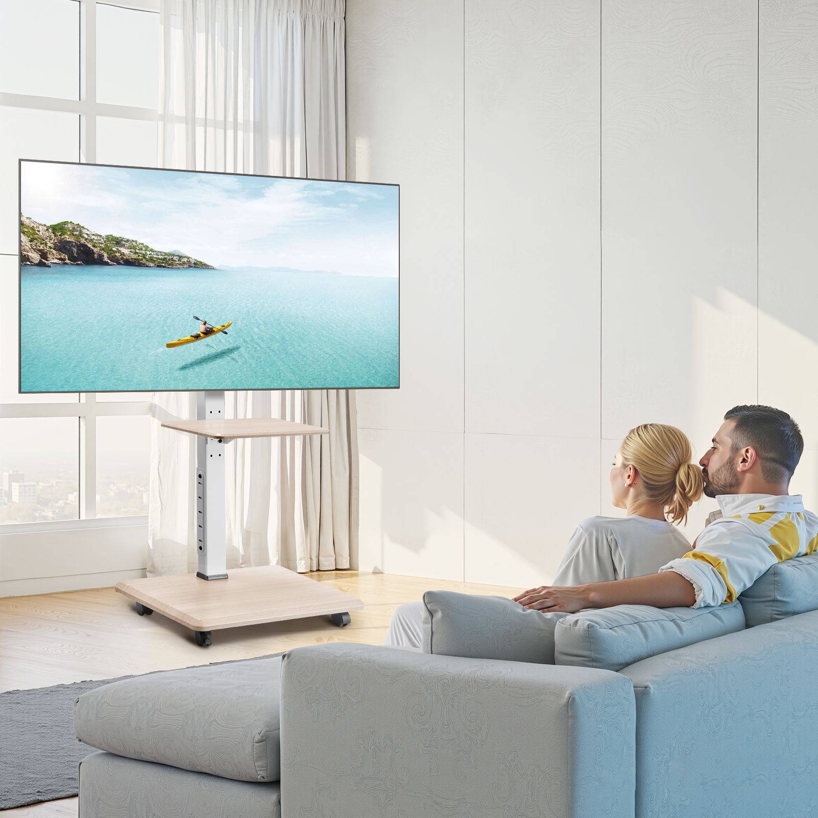 Rolling TV Stand Mobile TV Cart Holds Up to 44-205 lbs for 17-100 Inch Screens - Picture 15 of 115