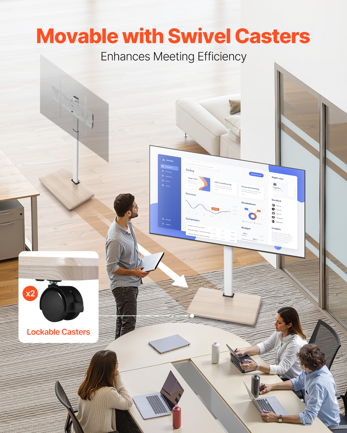 Rolling TV Stand Mobile TV Cart Holds Up to 44-205 lbs for 17-100 Inch Screens - Picture 46 of 115