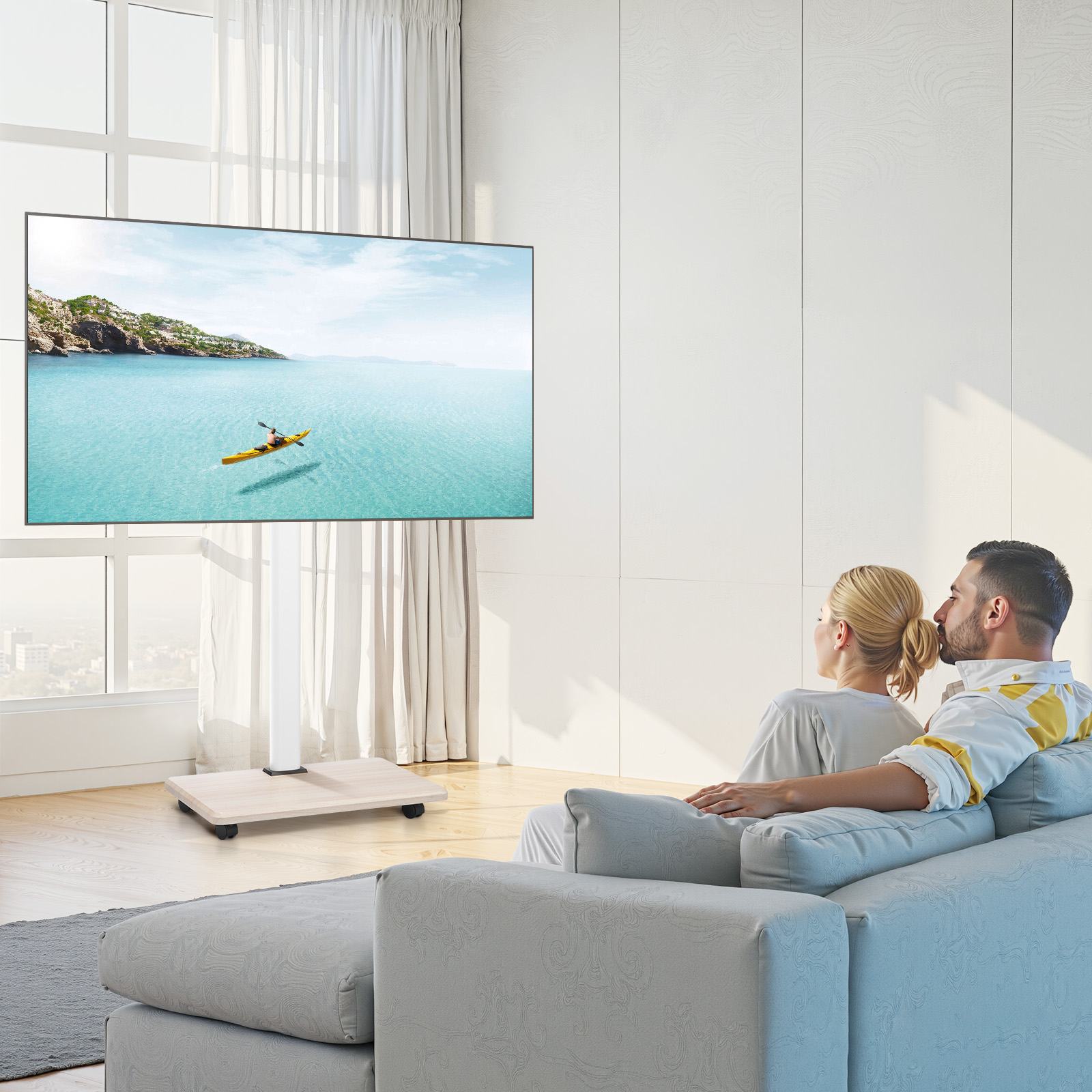 Rolling TV Stand Mobile TV Cart Holds Up to 44-205 lbs for 17-100 Inch Screens - Picture 51 of 115