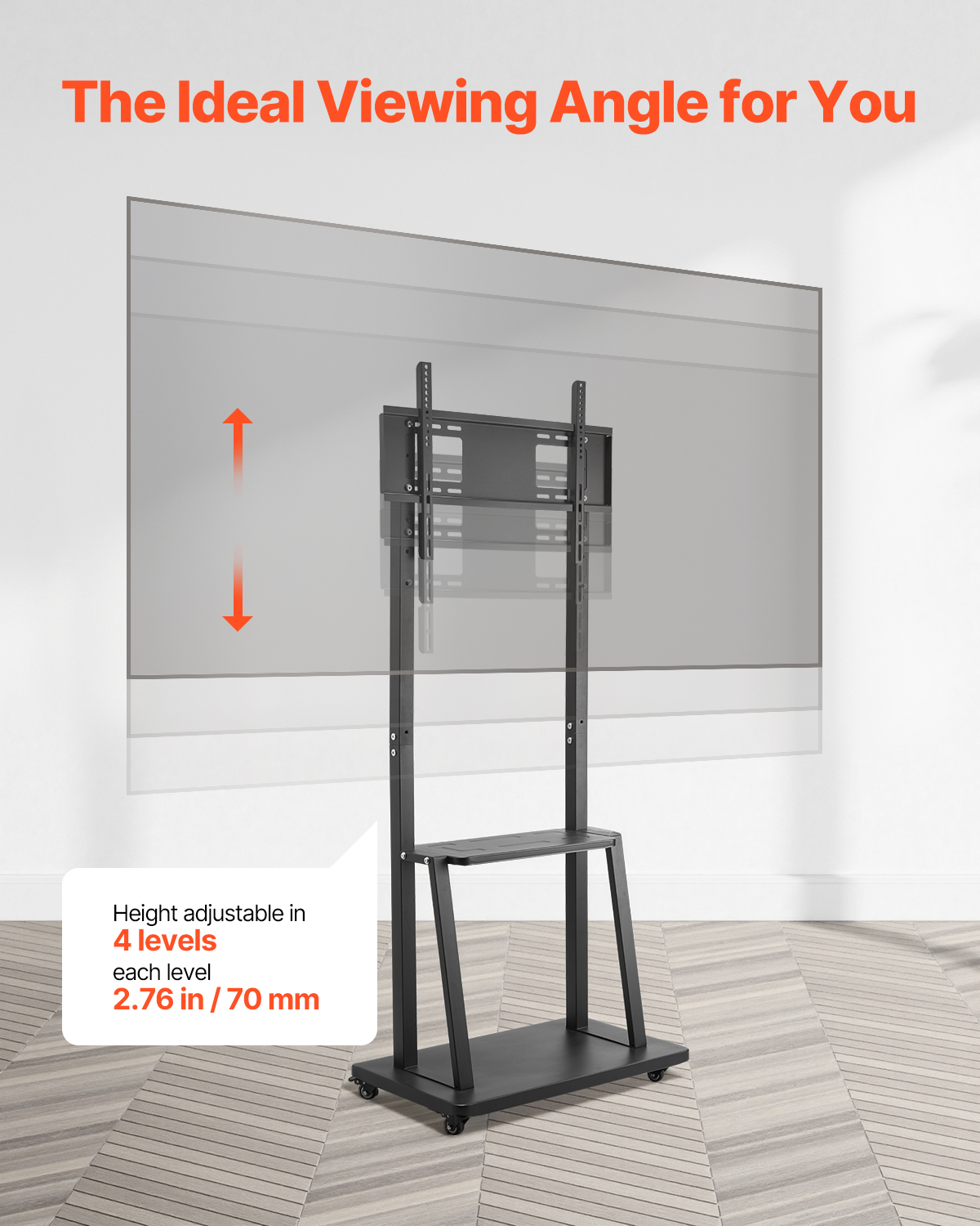 Rolling TV Stand Mobile TV Cart Holds Up to 44-205 lbs for 17-100 Inch Screens - Picture 24 of 115