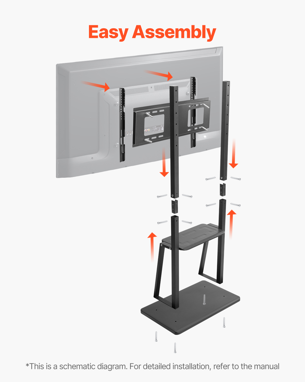 Rolling TV Stand Mobile TV Cart Holds Up to 44-205 lbs for 17-100 Inch Screens - Picture 25 of 115