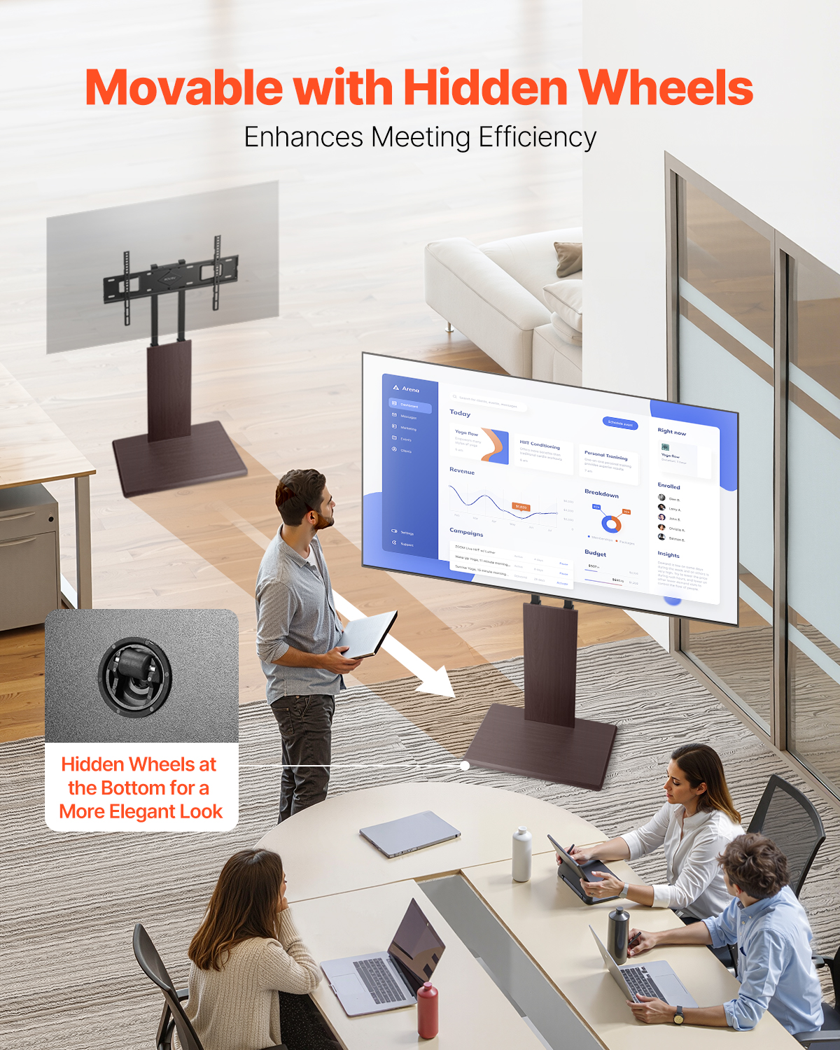 Rolling TV Stand Mobile TV Cart Holds Up to 44-205 lbs for 17-100 Inch Screens - Picture 70 of 115