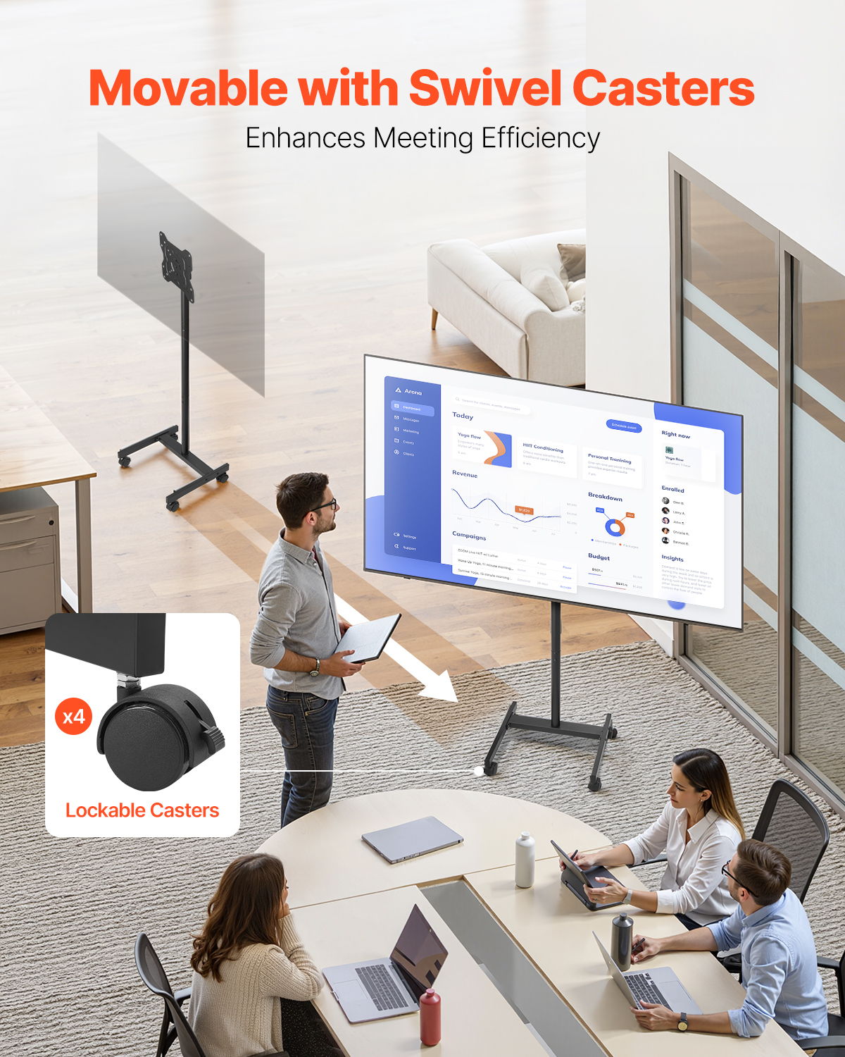 Rolling TV Stand Mobile TV Cart Holds Up to 44-205 lbs for 17-100 Inch Screens - Picture 94 of 115