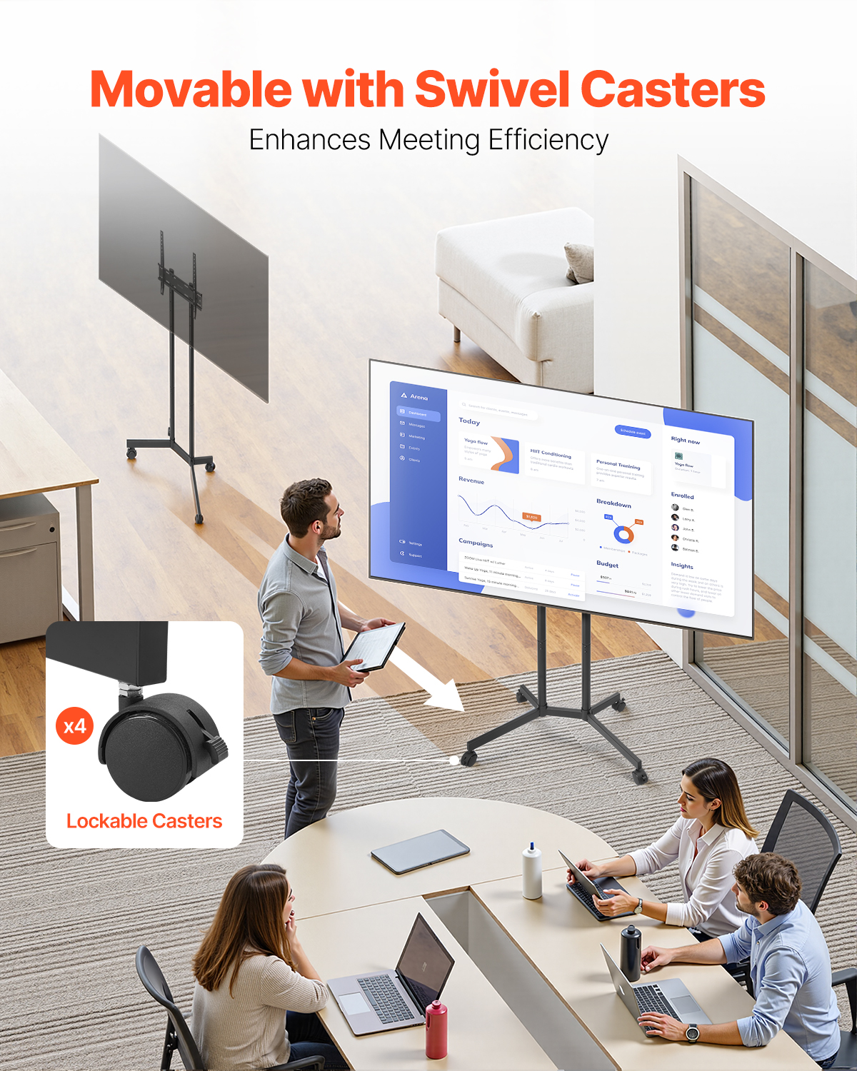 Rolling TV Stand Mobile TV Cart Holds Up to 44-205 lbs for 17-100 Inch Screens - Picture 106 of 115