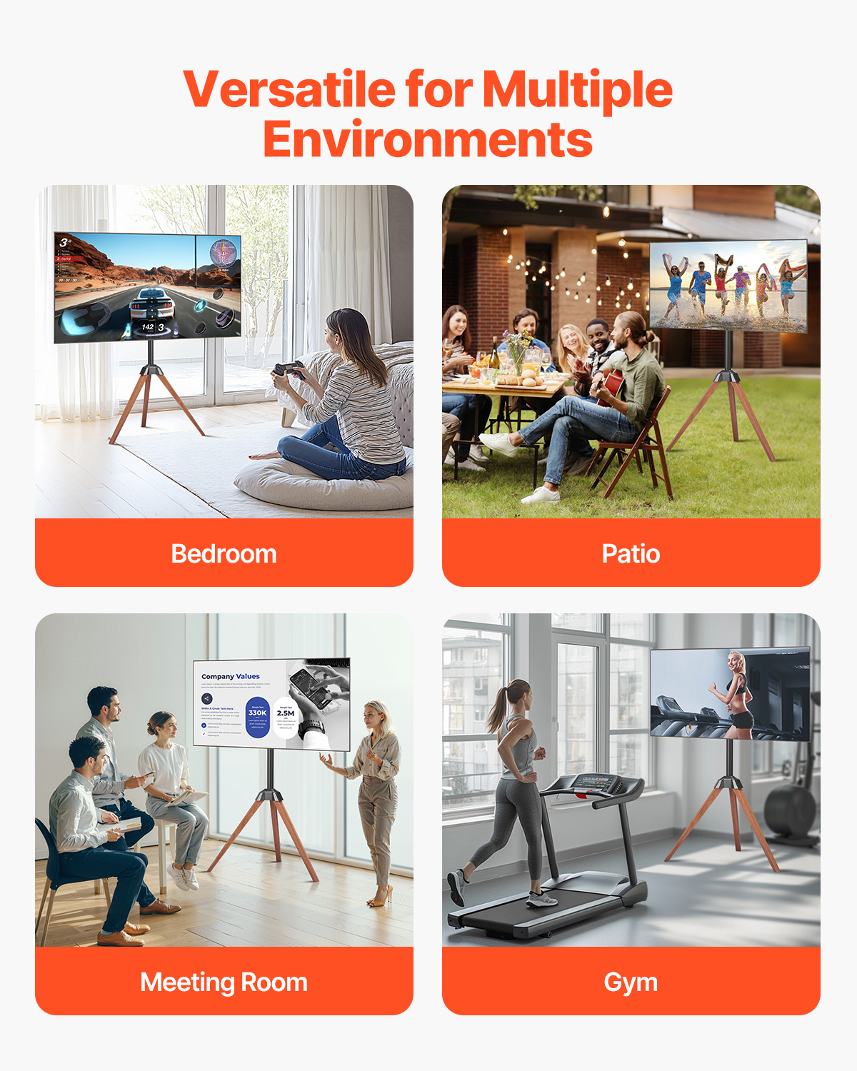 Rolling TV Stand Mobile TV Cart Holds Up to 44-205 lbs for 17-100 Inch Screens - Picture 61 of 115