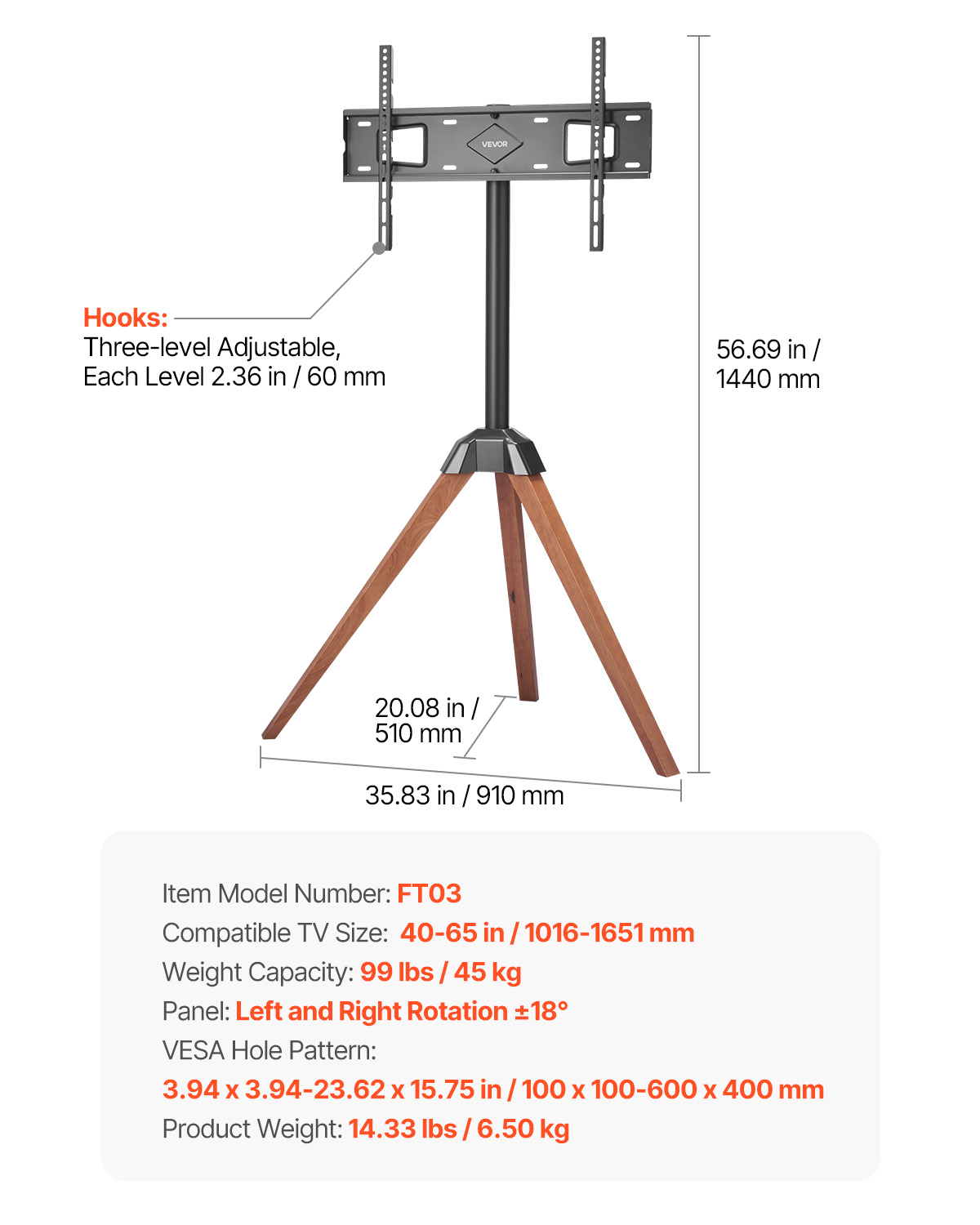 Rolling TV Stand Mobile TV Cart Holds Up to 44-205 lbs for 17-100 Inch Screens - Picture 62 of 115