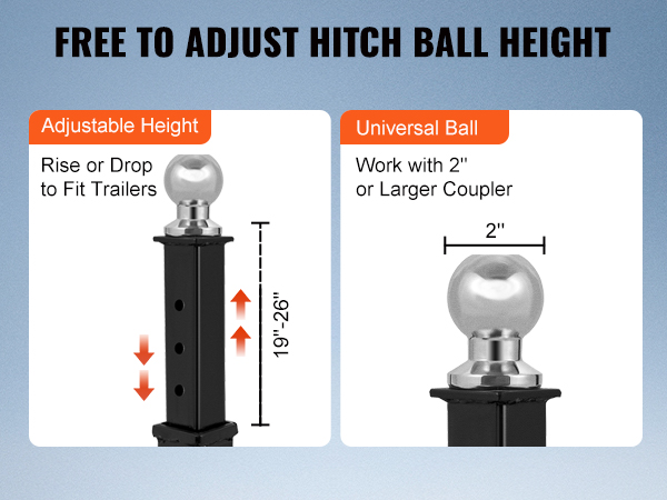 HiTow Supporto A Sfera Per Rimorchio 2,1 Cm - Estensione Doppio Attacco, Capacità 5000 Lbs, Classe III/IV - 3