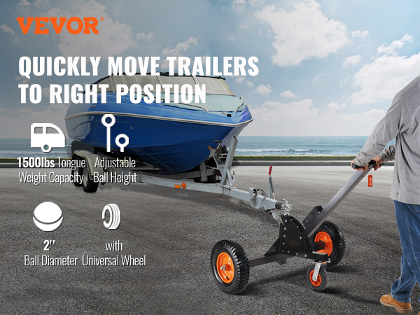 VEVOR Adjustable Trailer Dolly, 1500lbs Tongue Weight Capacity, 2 in 1  Trailer Mover with 23.6''-35.4'' Adjustable Height & 2'' Ball, 16''  Pneumatic Tires & Universal Wheel, for Moving Car RV Trailer