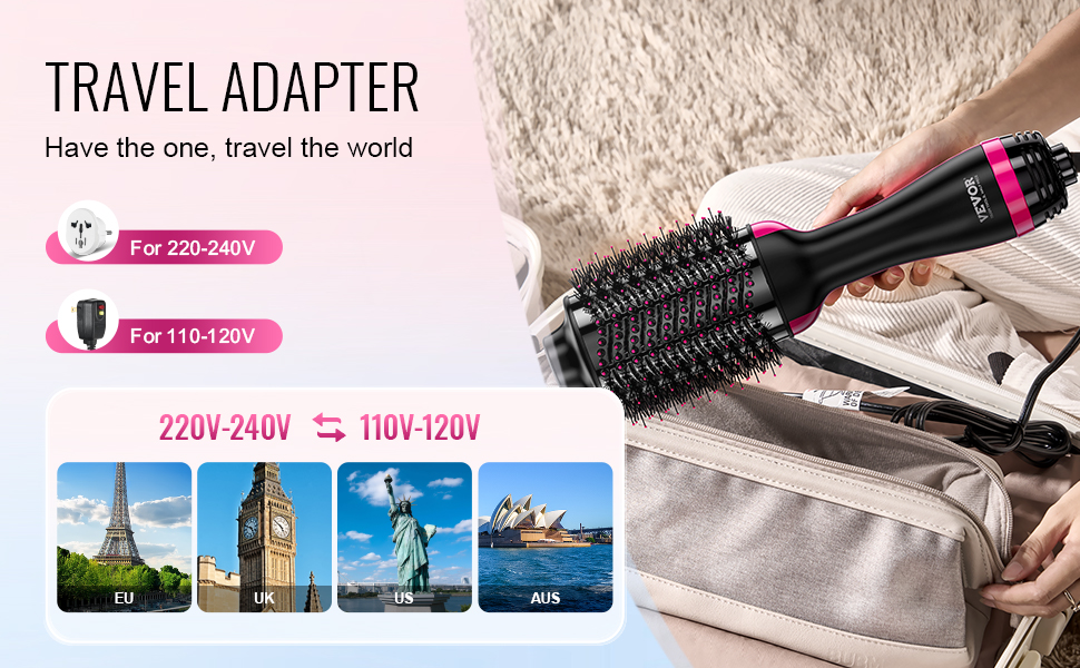 VEVOR Hair Blow Dryer Brush Dual Voltage Hot Air Styler with 2.95" Oval