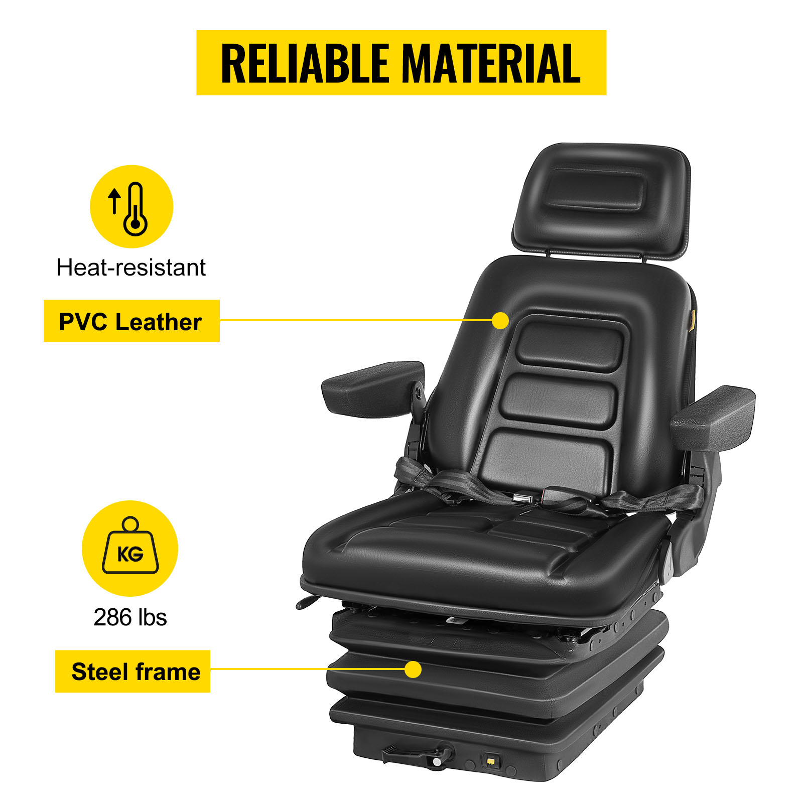 VEVOR Suspension Seat Adjustable Backrest Headrest Armrest, Forklift Seat  With Slide Rails, Foldable Heavy Duty for Tractor Forklift Excavator Skid  Steer
