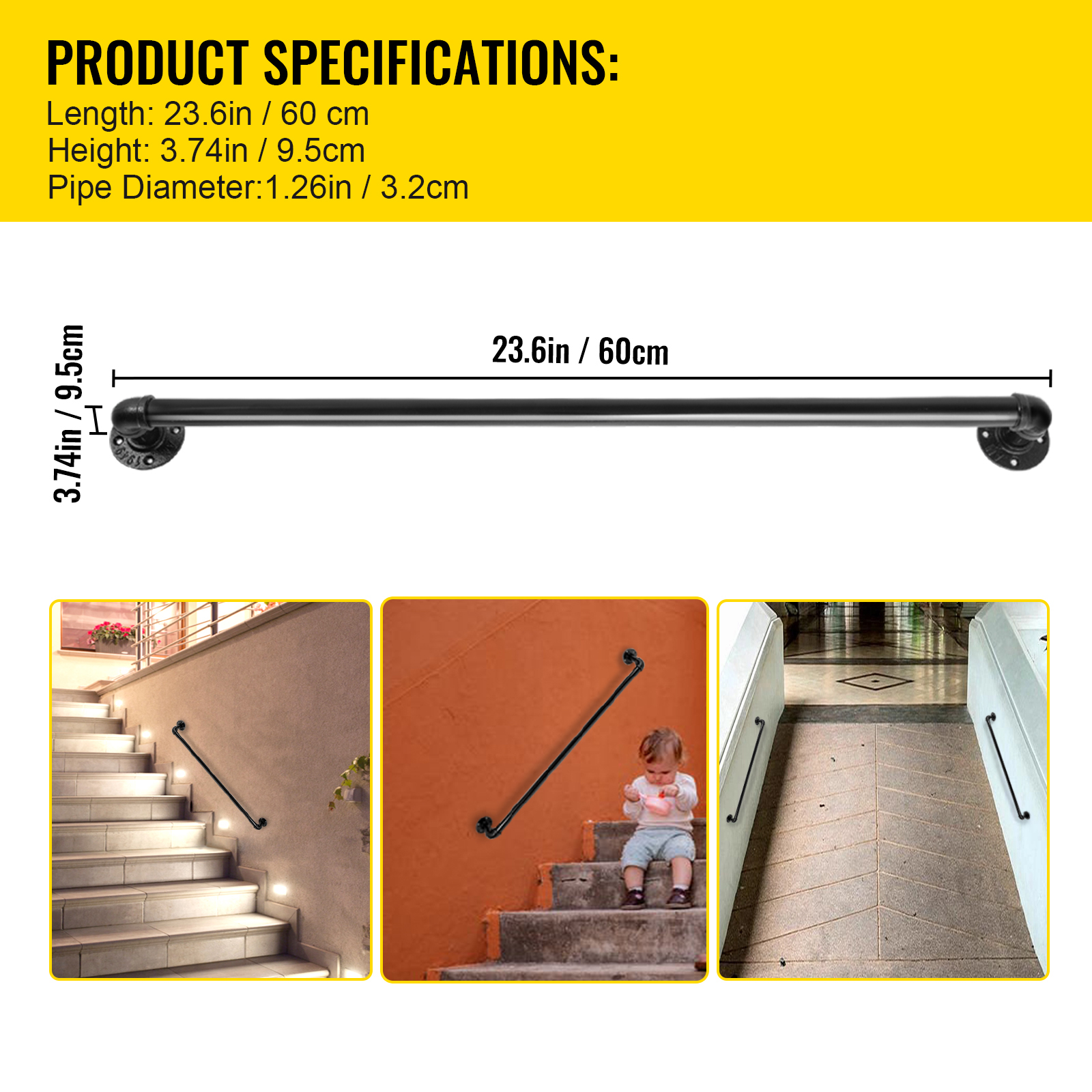 Pipe Stair Handrail Staircase Handrail 2-13 FT Carbon Steel for Wall Mount - Picture 9 of 126