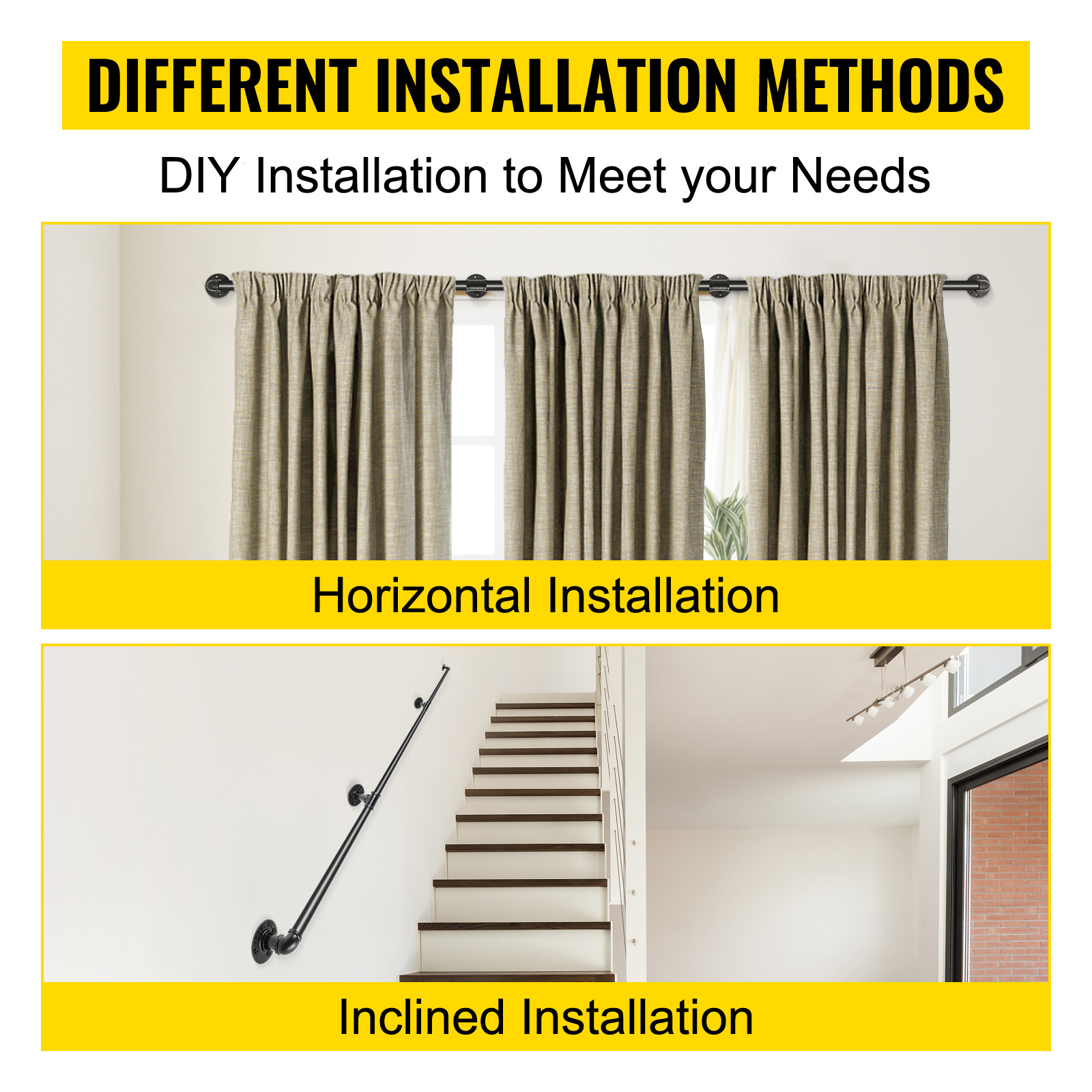 Mophorn 9FT Pipe Stair Handrail, 440LBS Load Capacity, Carbon Steel ...