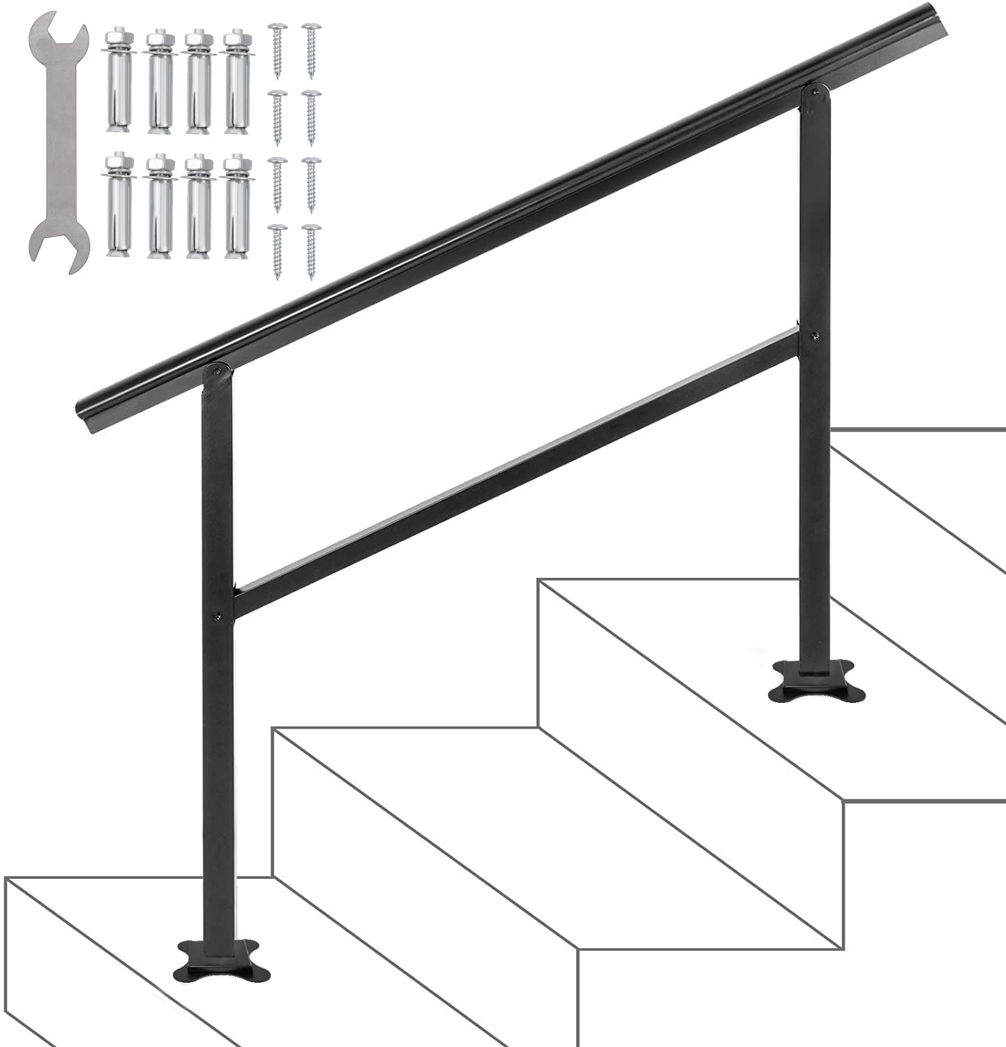 Outdoor Handrail,0-5 Steps,Black