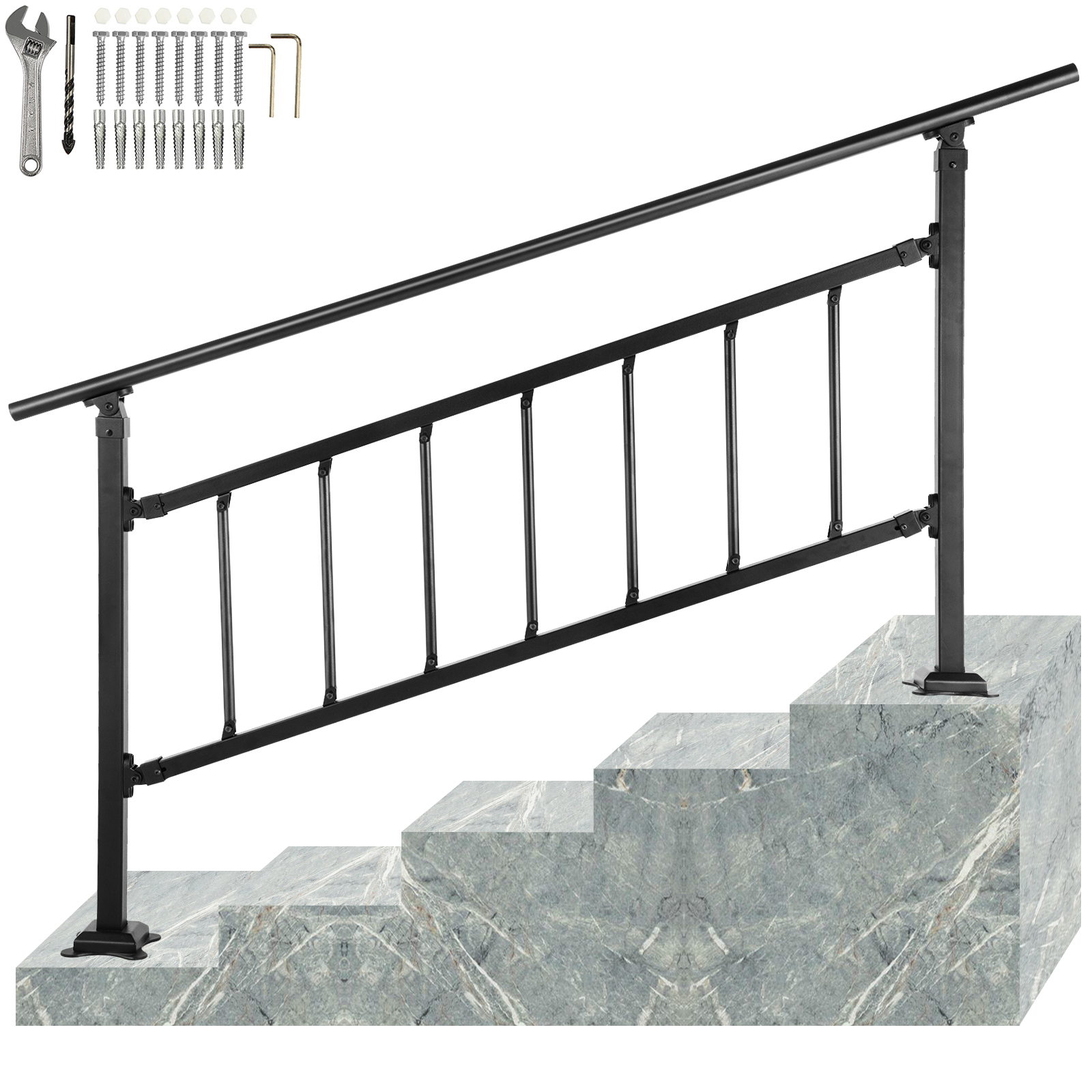 3 soportes de pasamanos ajustables de acero inoxidable 304, soportes  cuadrados de pared resistentes para pasamanos de escalera (negro)
