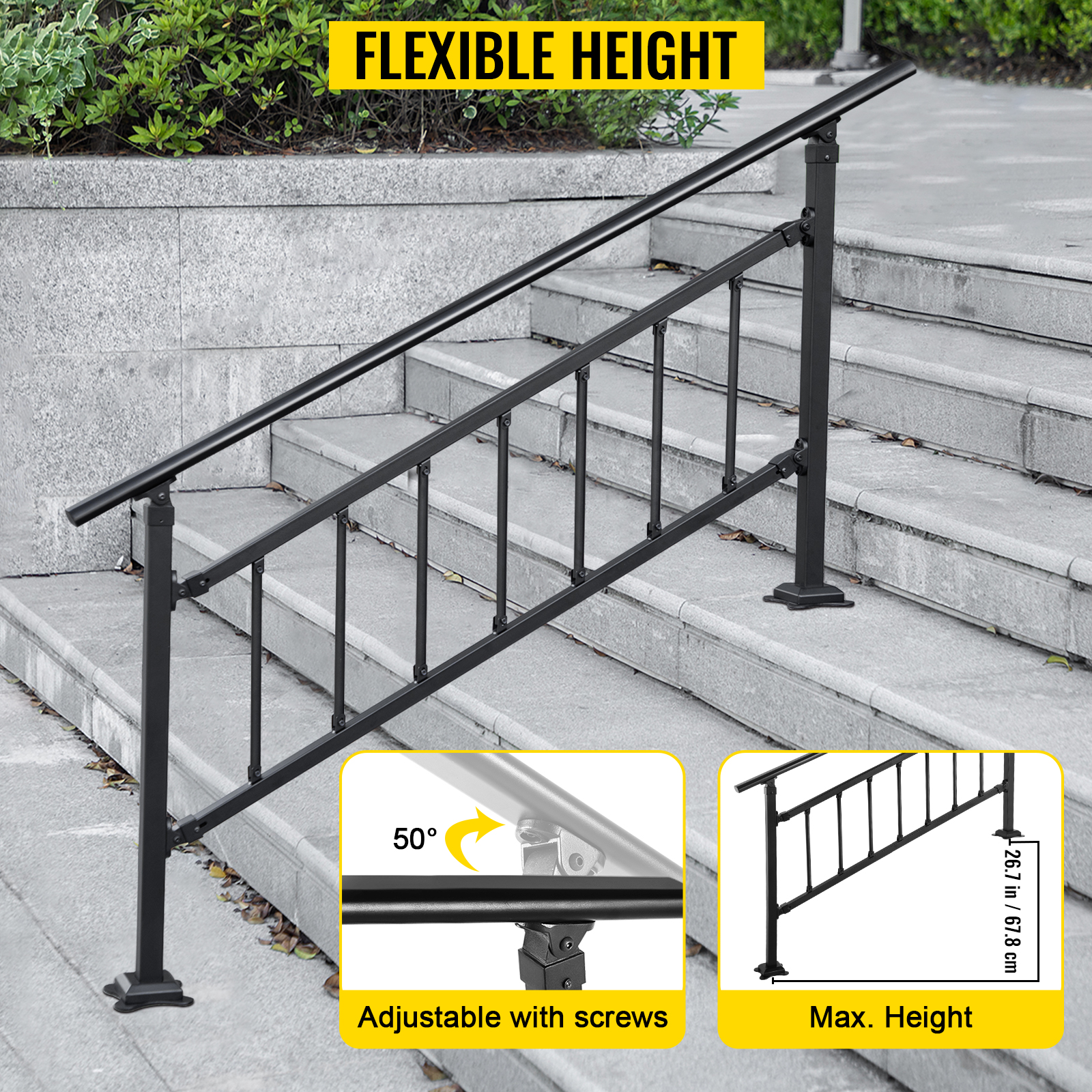 Barandilla de escalera para exteriores, se adapta a pasamanos de hierro  forjado de transición de 1 a 4 escalones, barandilla exterior ajustable con