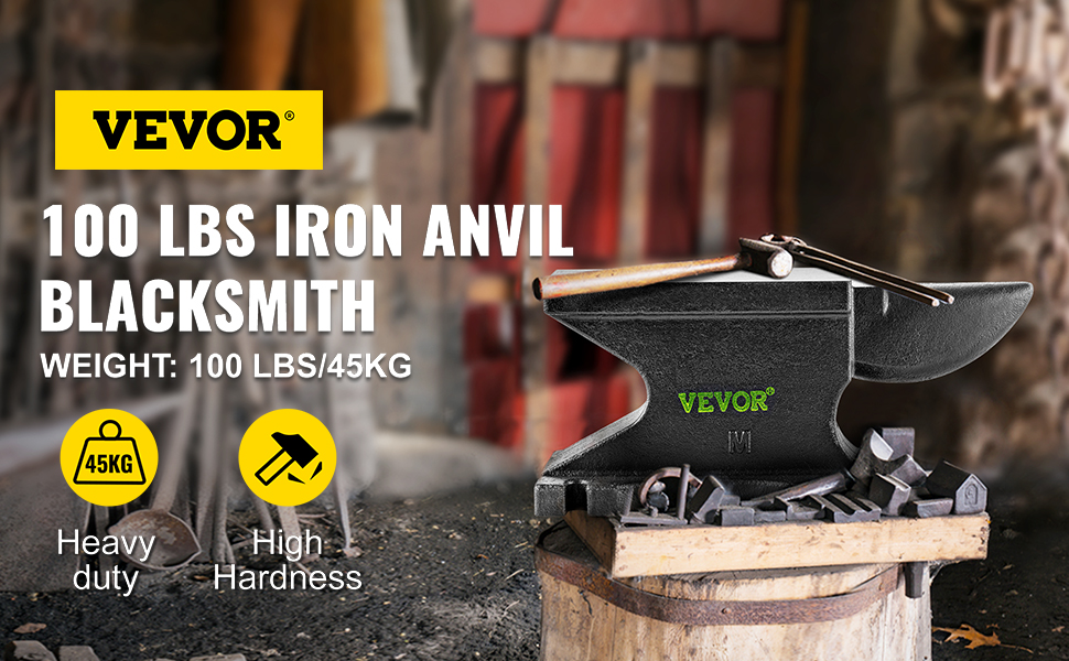 45kg 100 Lbs VEVOR Cast Iron Anvil High Hardness Rugged Round Horn Anvil Blacksmith Twisting for Bending Single Horn Anvil with 10.4 x 5 in Countertop and Stable Base Shaping 