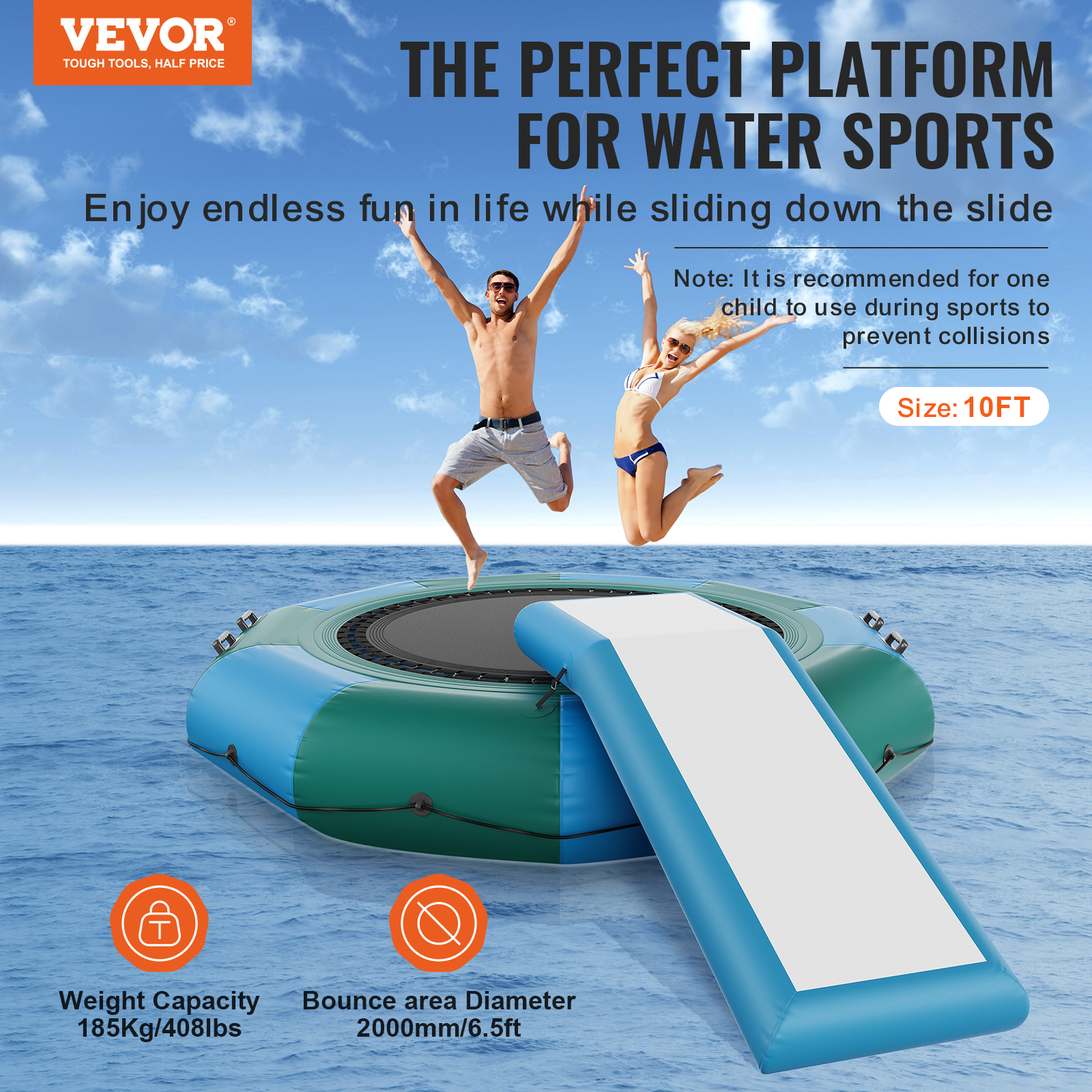VEVOR 6.5/10/12/13/15/17ft Inflatable Water Trampoline Swim Platform Bounce - Picture 136 of 158