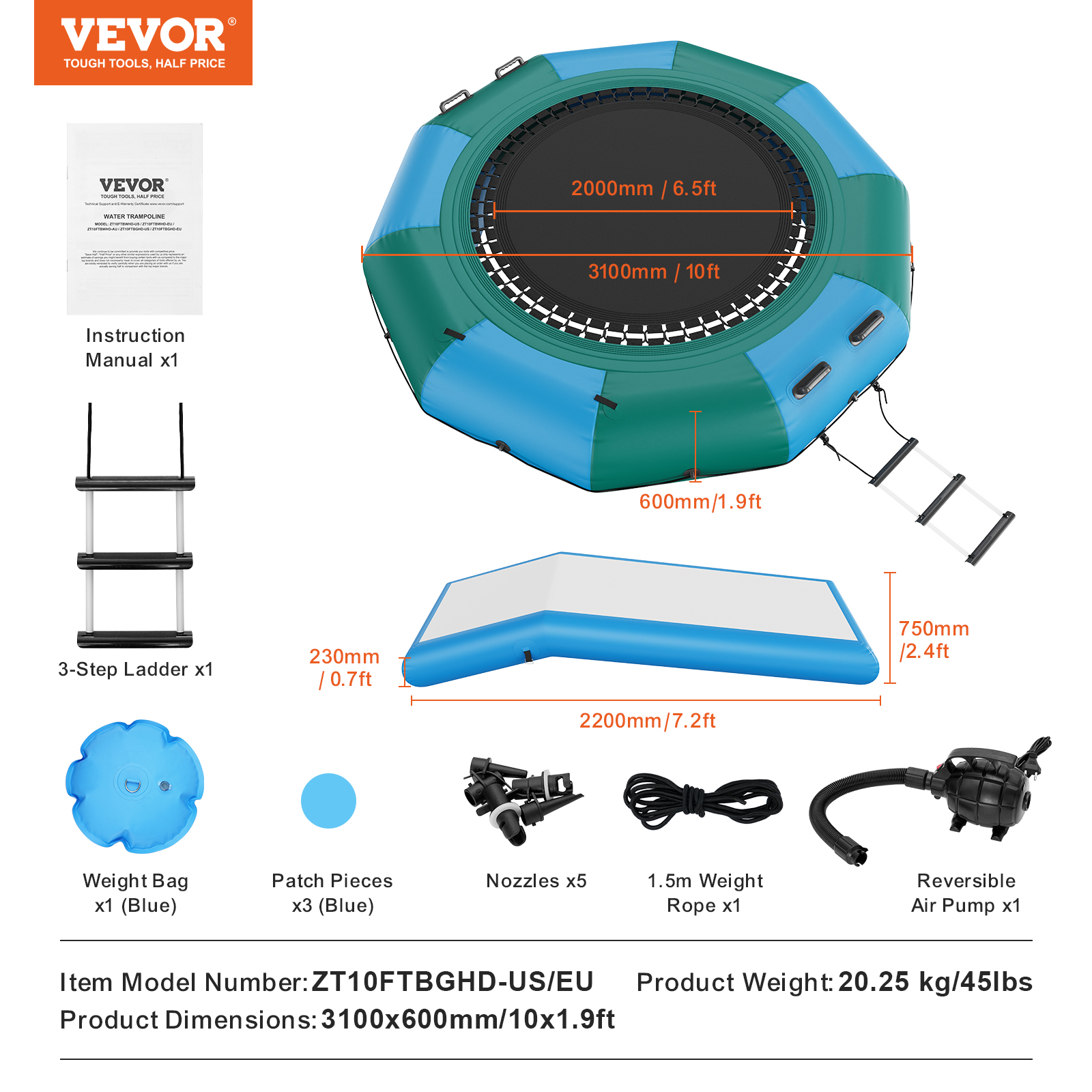 VEVOR 6.5/10/12/13/15/17ft Inflatable Water Trampoline Swim Platform Bounce - Picture 141 of 158