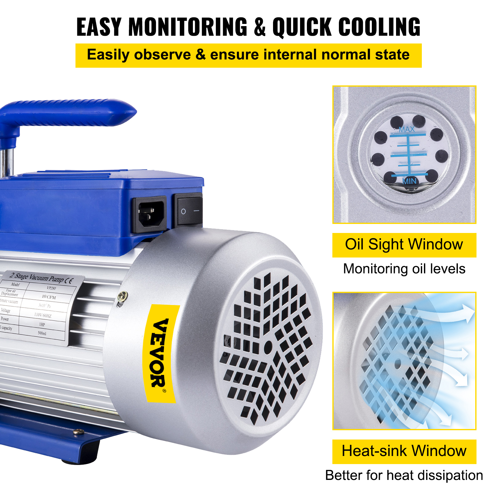 9 CFM 1 HP Rotary 2 Stage Vacuum Pump Refrigerant Gauges Tools Air Condition - Picture 91 of 110